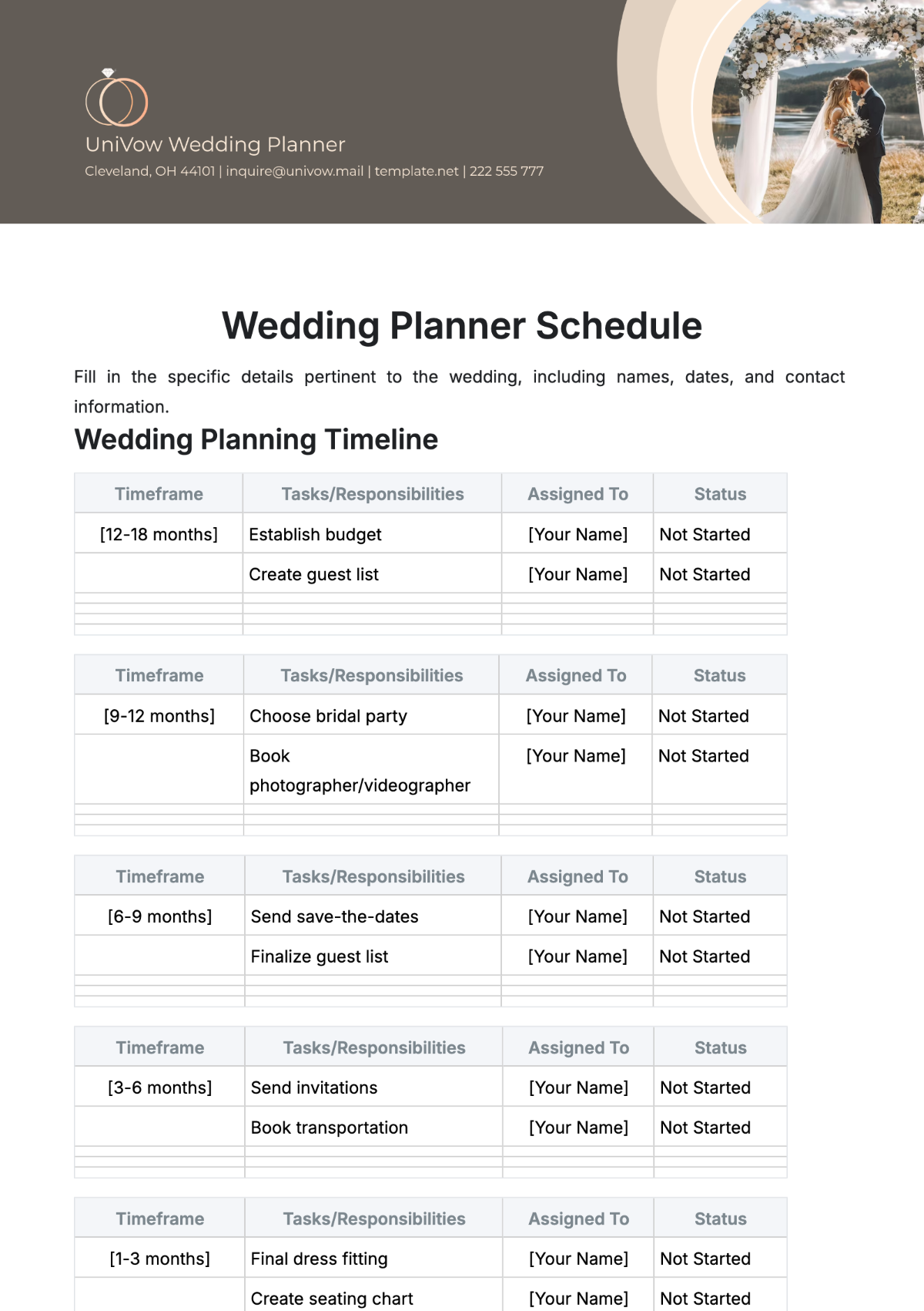 Wedding Planner Schedule Template - Edit Online & Download