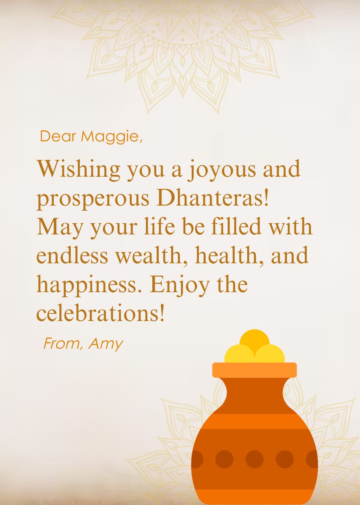 Free Dhanteras Message Template