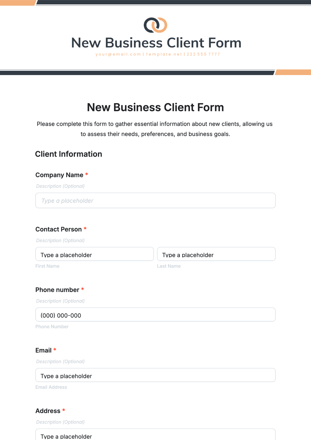 Free New Business Client Form Template To Edit Online