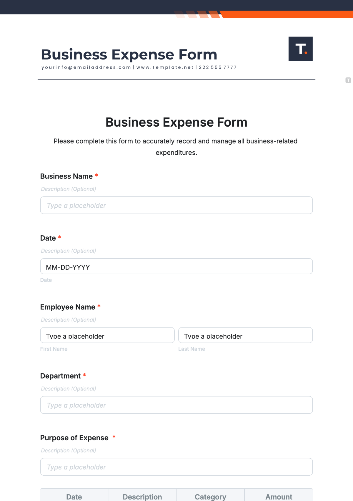 Business Expense Form Template - Edit Online & Download