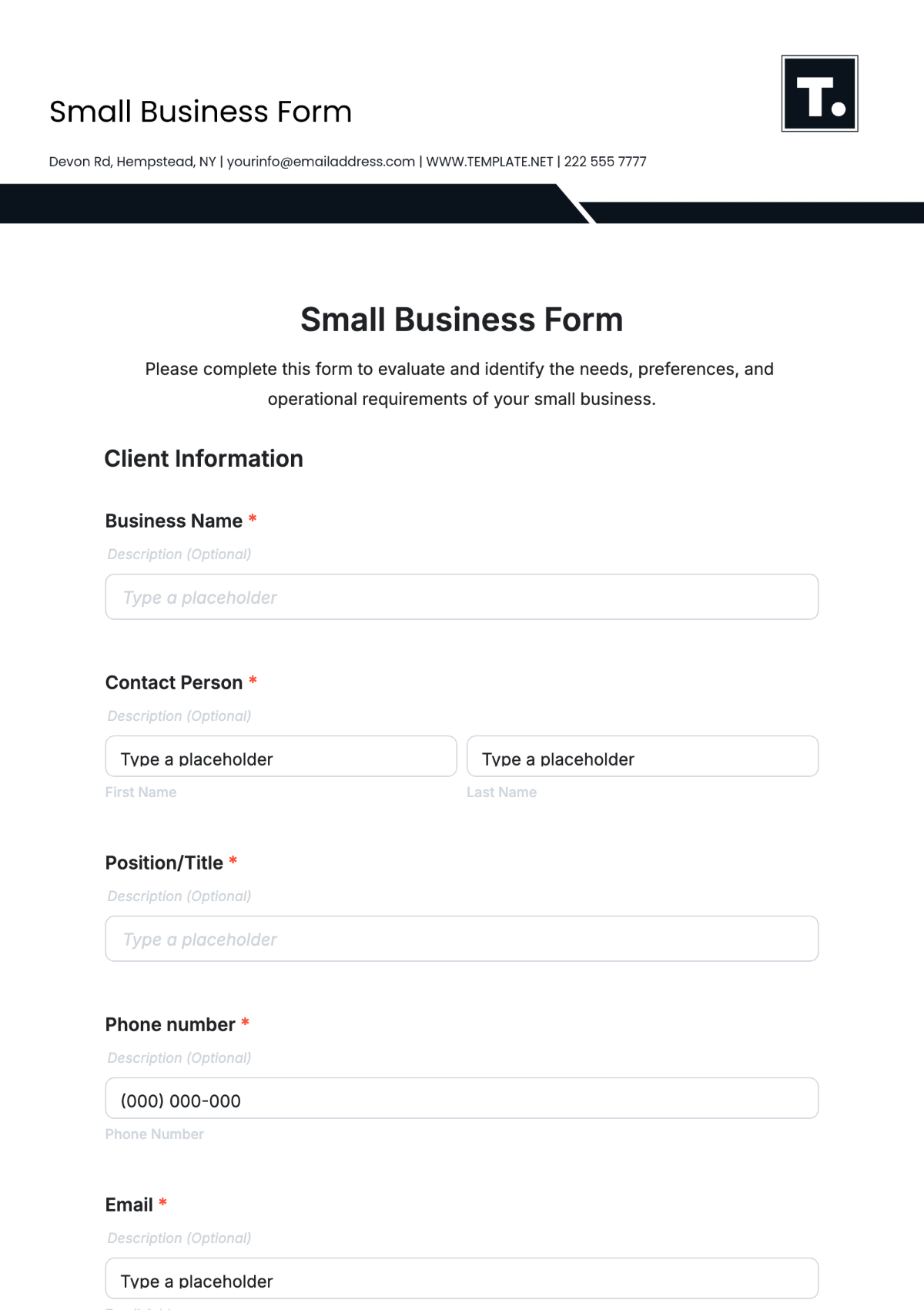 Small Business Form Template - Edit Online & Download