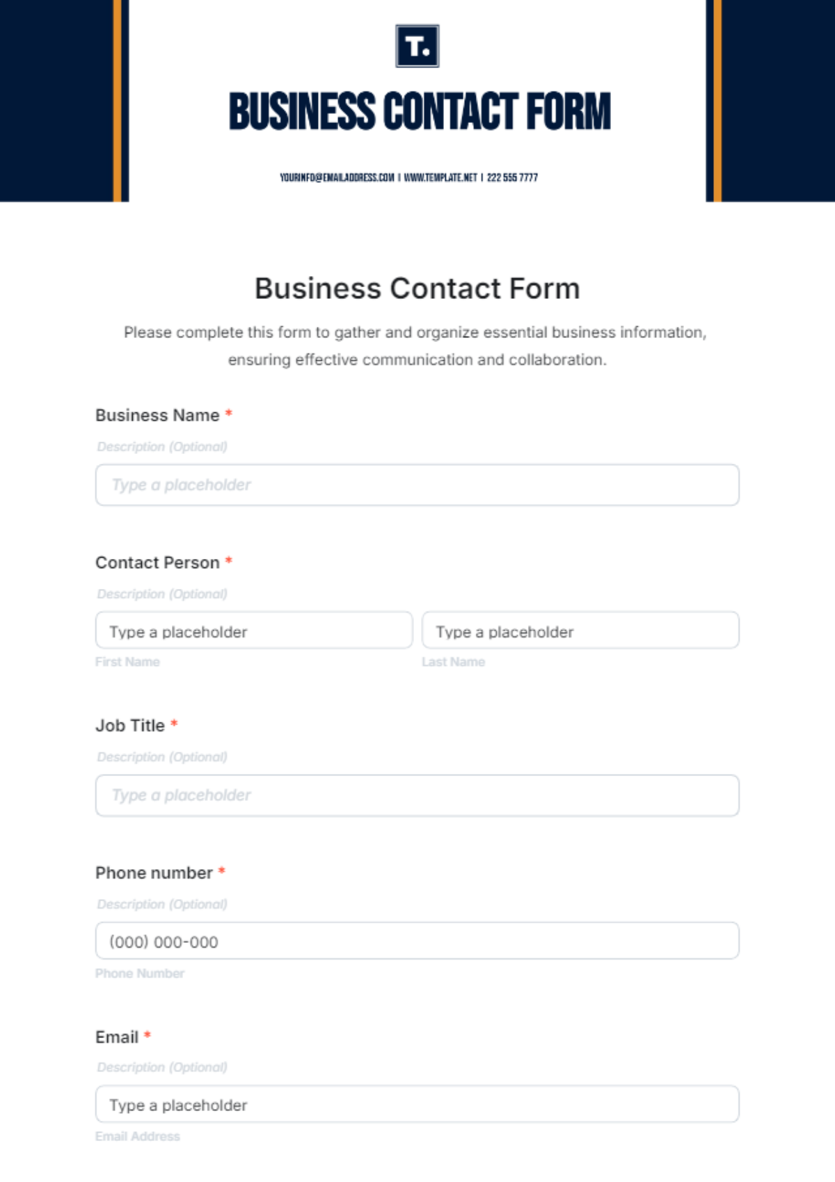 Business Contact Form Template - Edit Online & Download