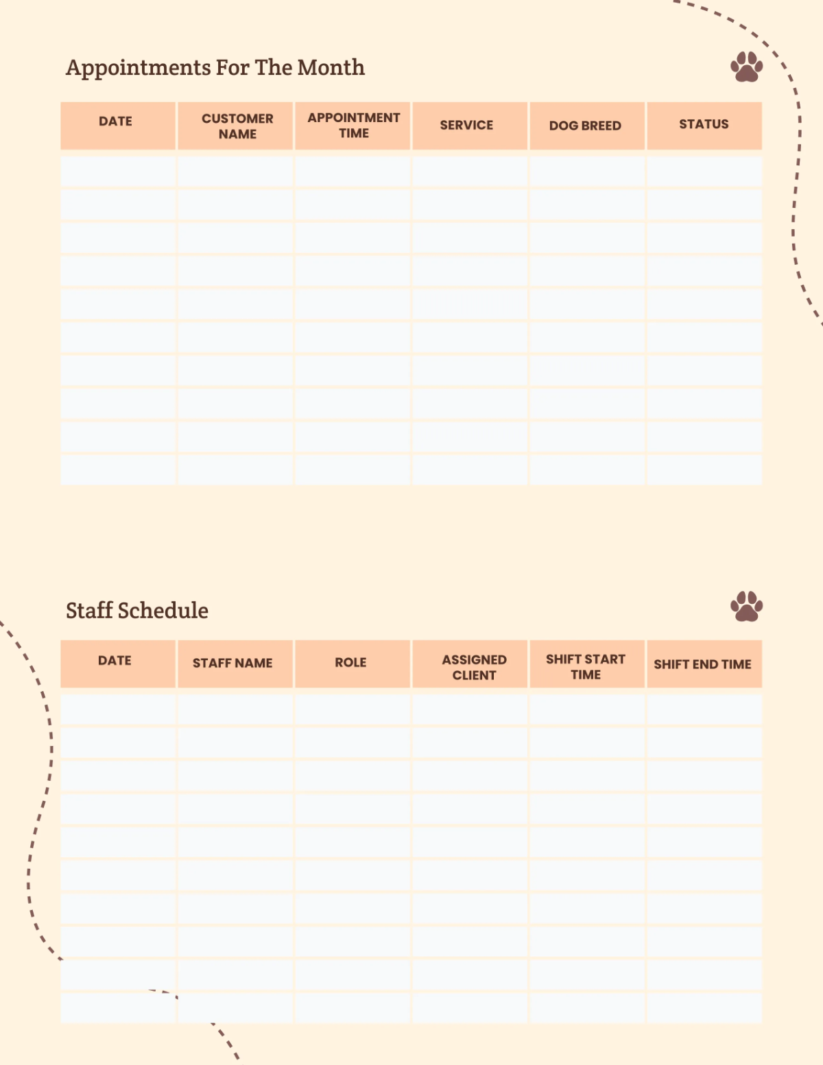 Free Dog Grooming Planner Template to Edit Online