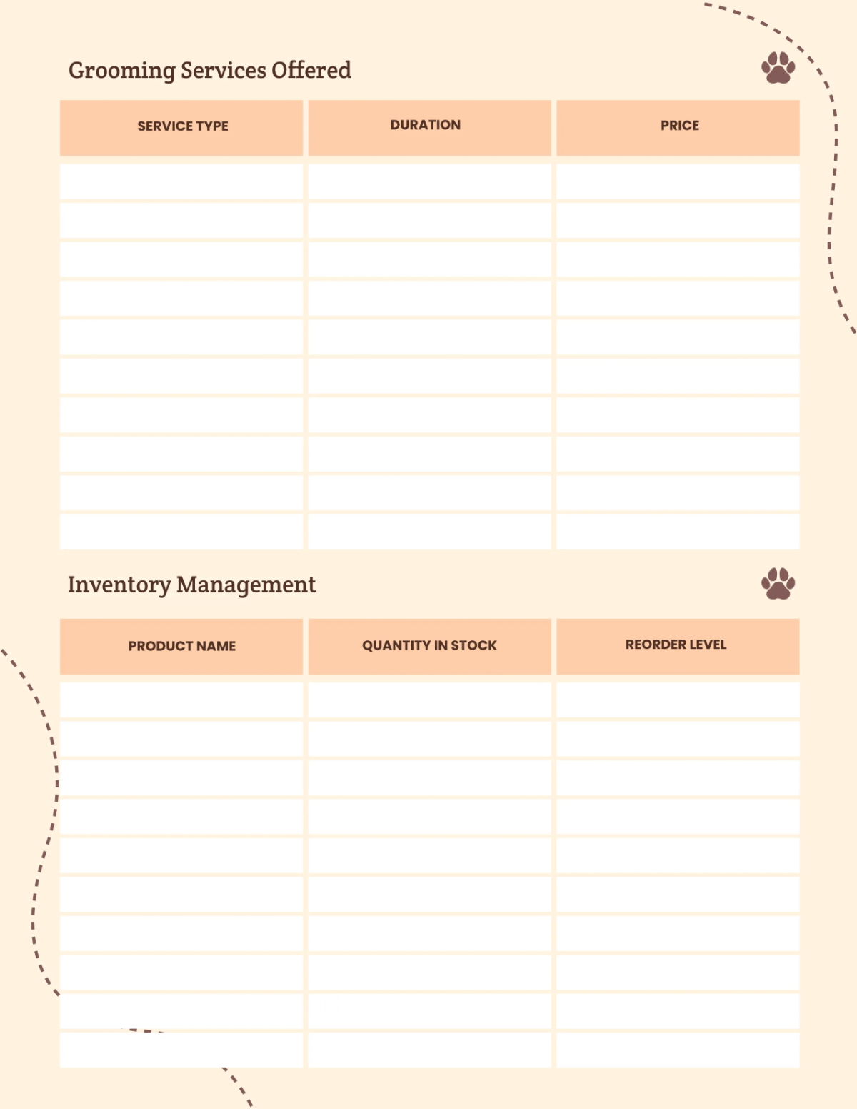Free Dog Grooming Planner Template to Edit Online