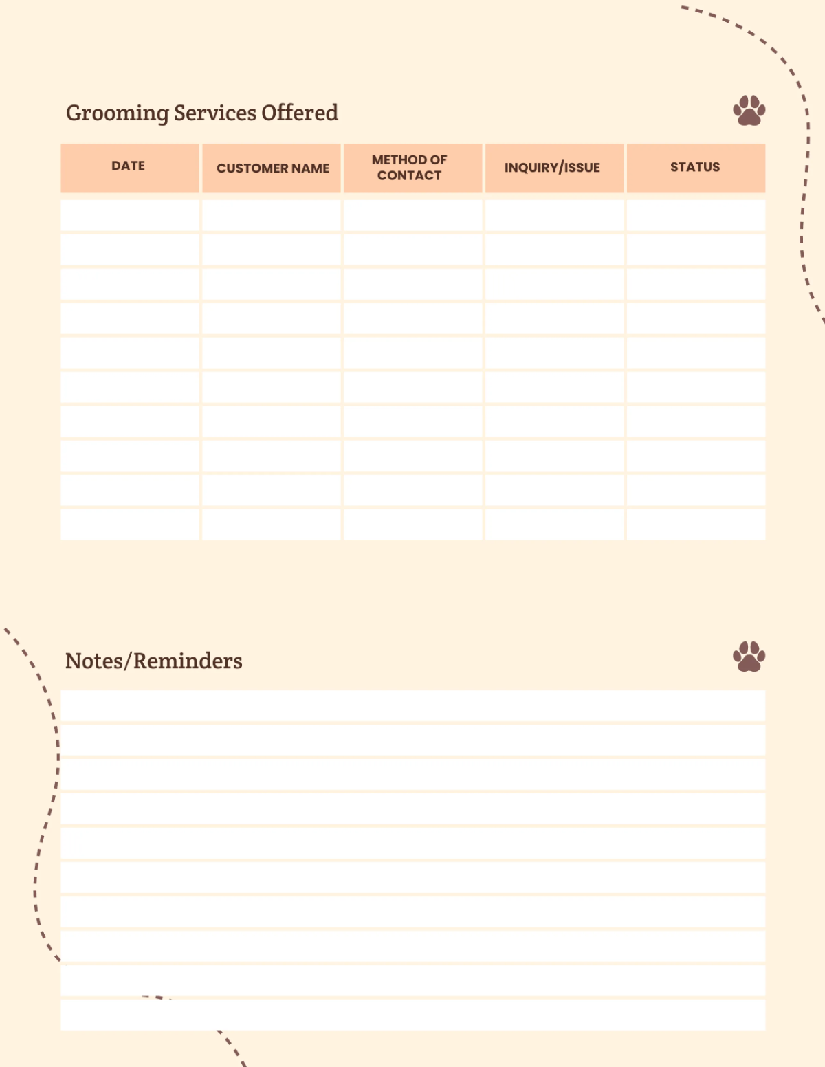 Free Dog Grooming Planner Template to Edit Online