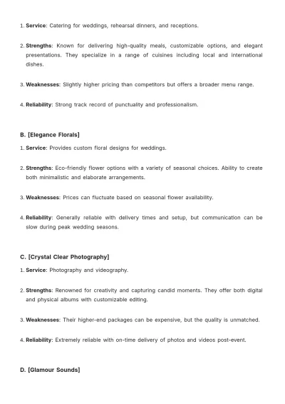 Free Wedding Planner Vendor Comparison Template to Edit Online