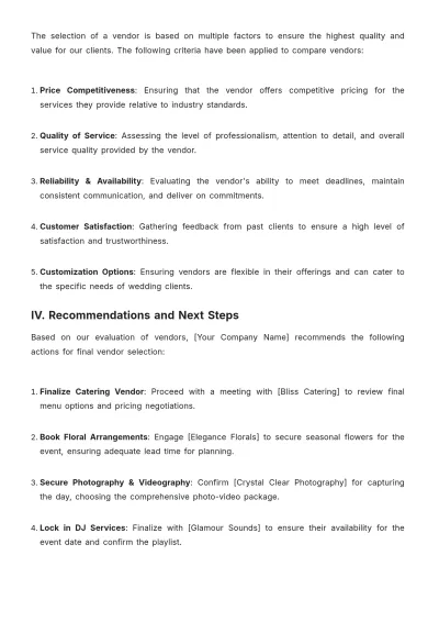 Free Wedding Planner Vendor Comparison Template to Edit Online