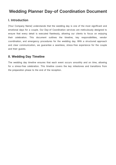 Free Wedding Planner Day-of Coordination Document Template to Edit Online