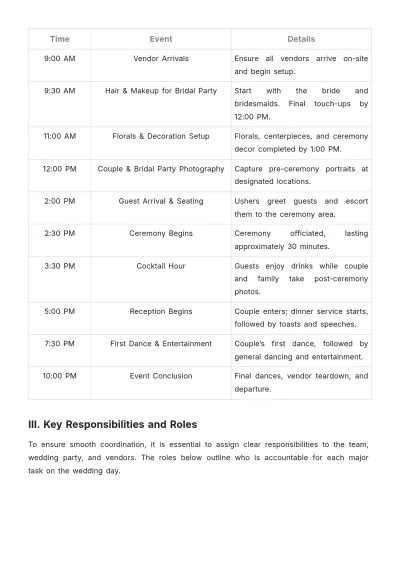 Free Wedding Planner Day-of Coordination Document Template to Edit Online
