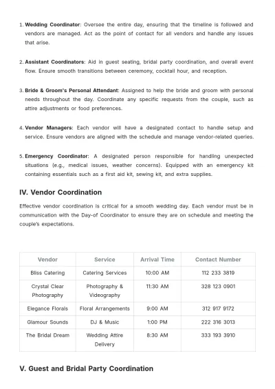 Free Wedding Planner Day-of Coordination Document Template to Edit Online