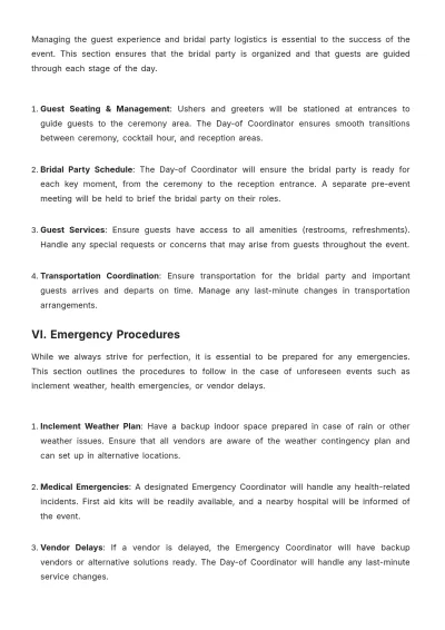 Free Wedding Planner Day-of Coordination Document Template to Edit Online