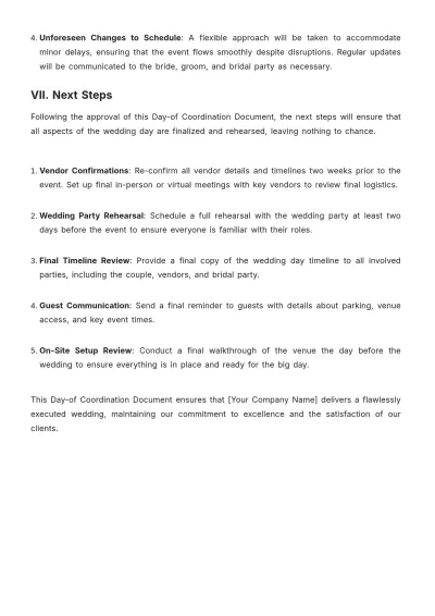 Free Wedding Planner Day-of Coordination Document Template to Edit Online