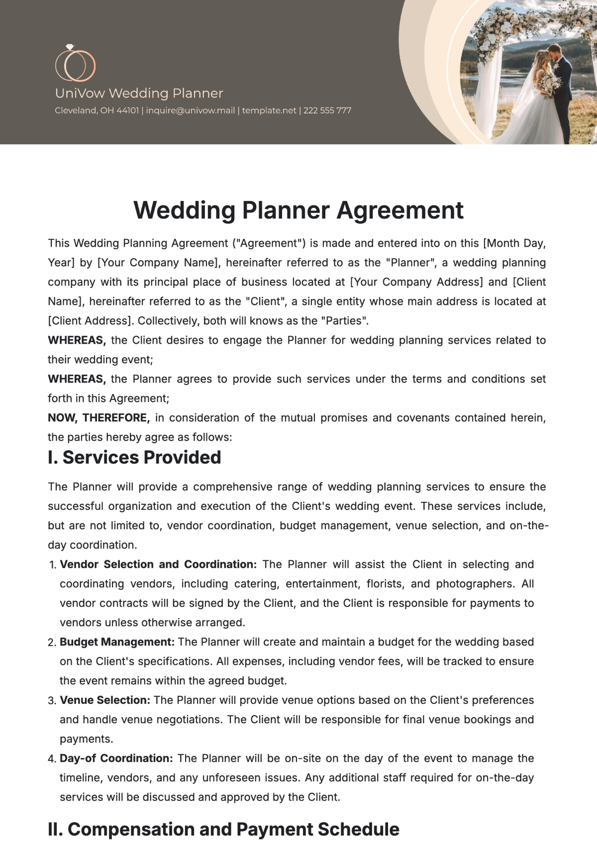 Wedding Planner Agreement Template - Edit Online & Download