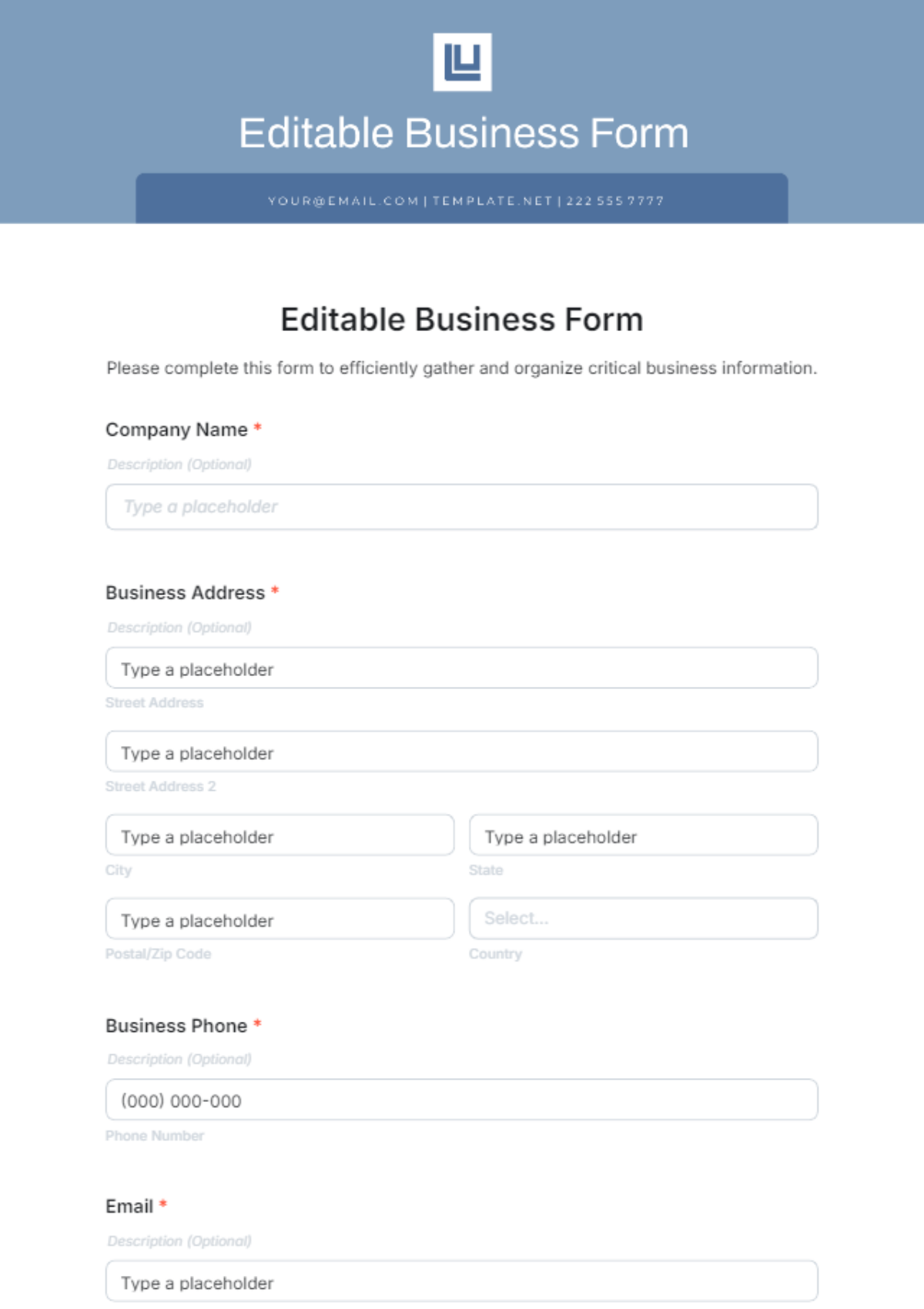 Editable Business Form Template - Edit Online & Download