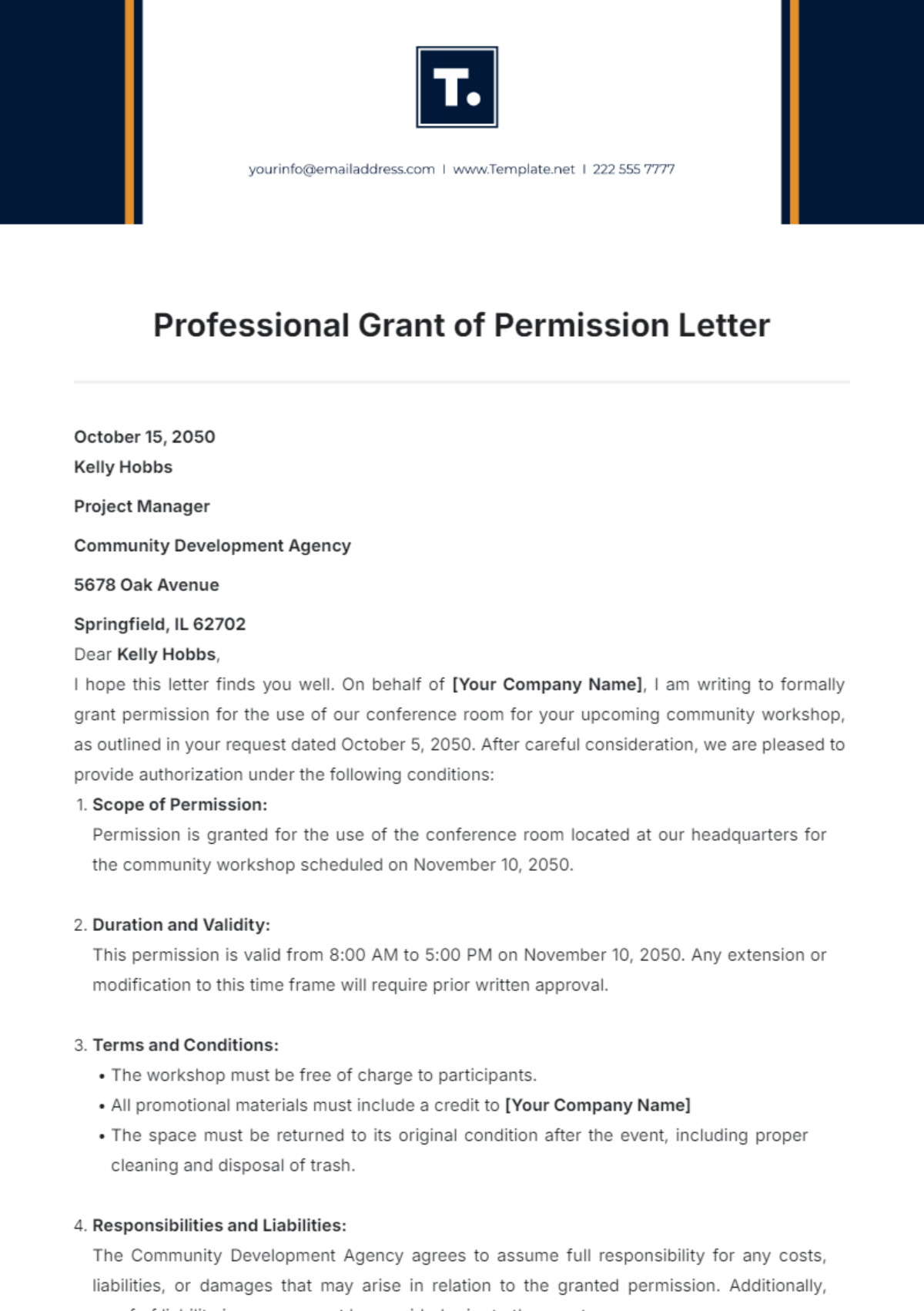 Professional Grant of Permission Letter Template - Edit Online & Download