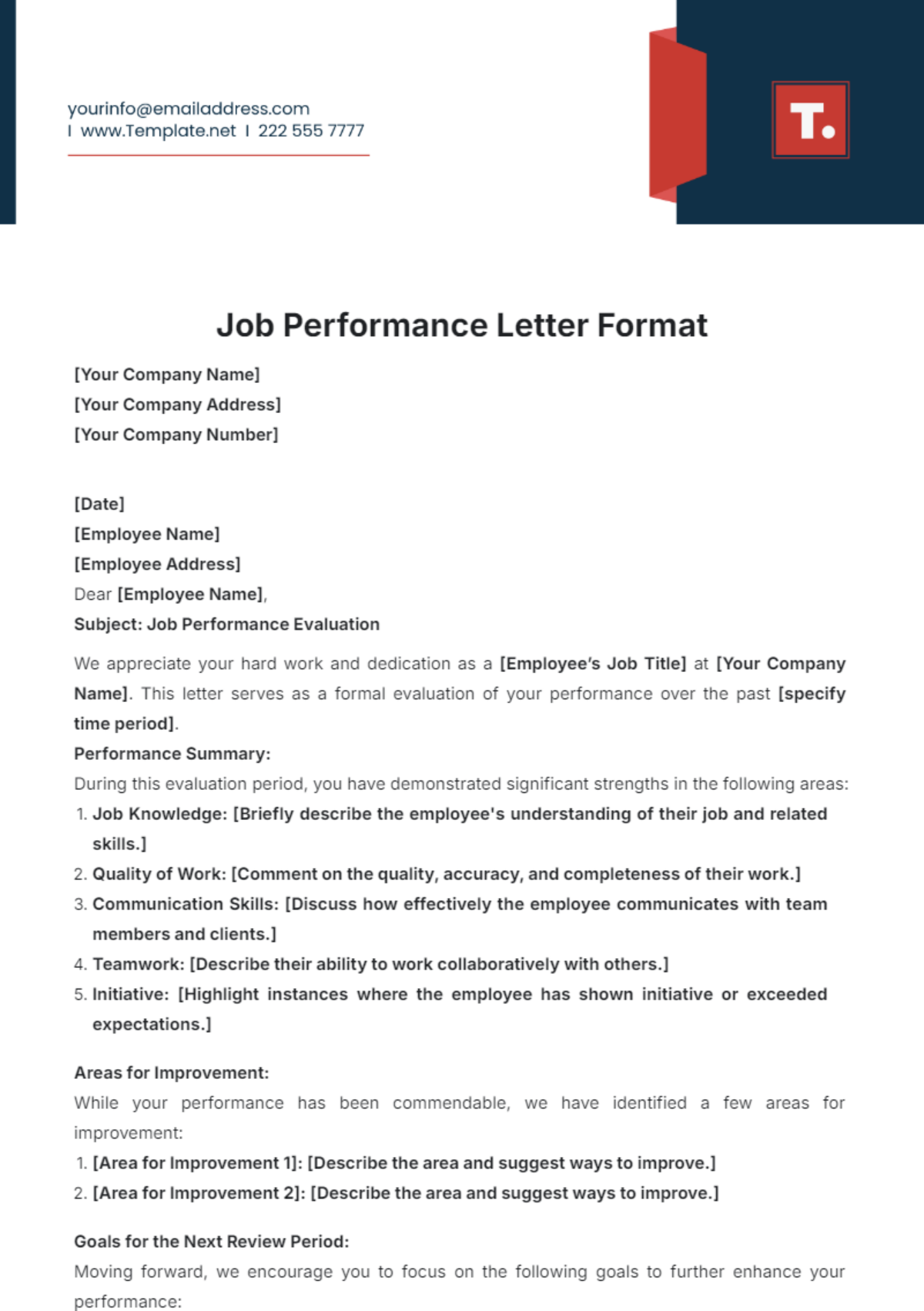 Job Performance Letter Format Template - Edit Online & Download