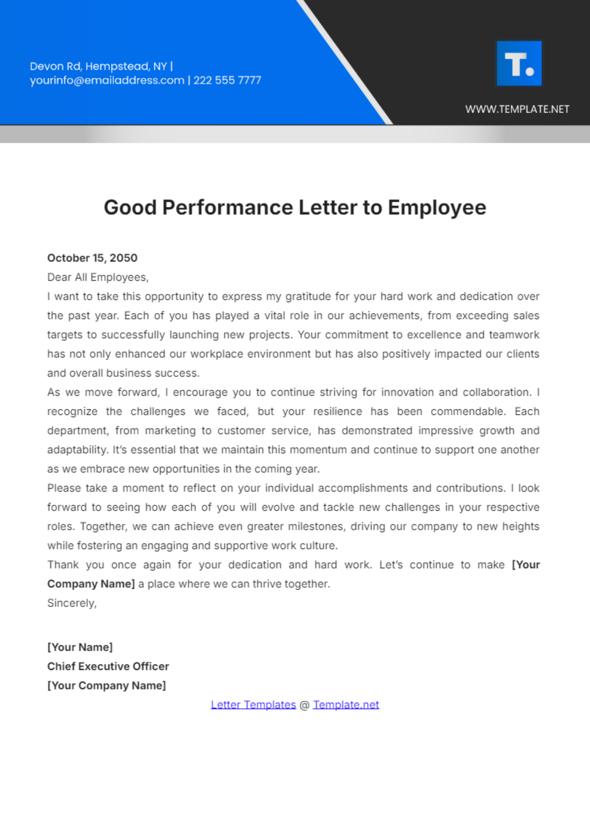 Free Good Performance Letter To Employee Template To Edit Online Free Good Performance Letter To Employee Template To Edit Online