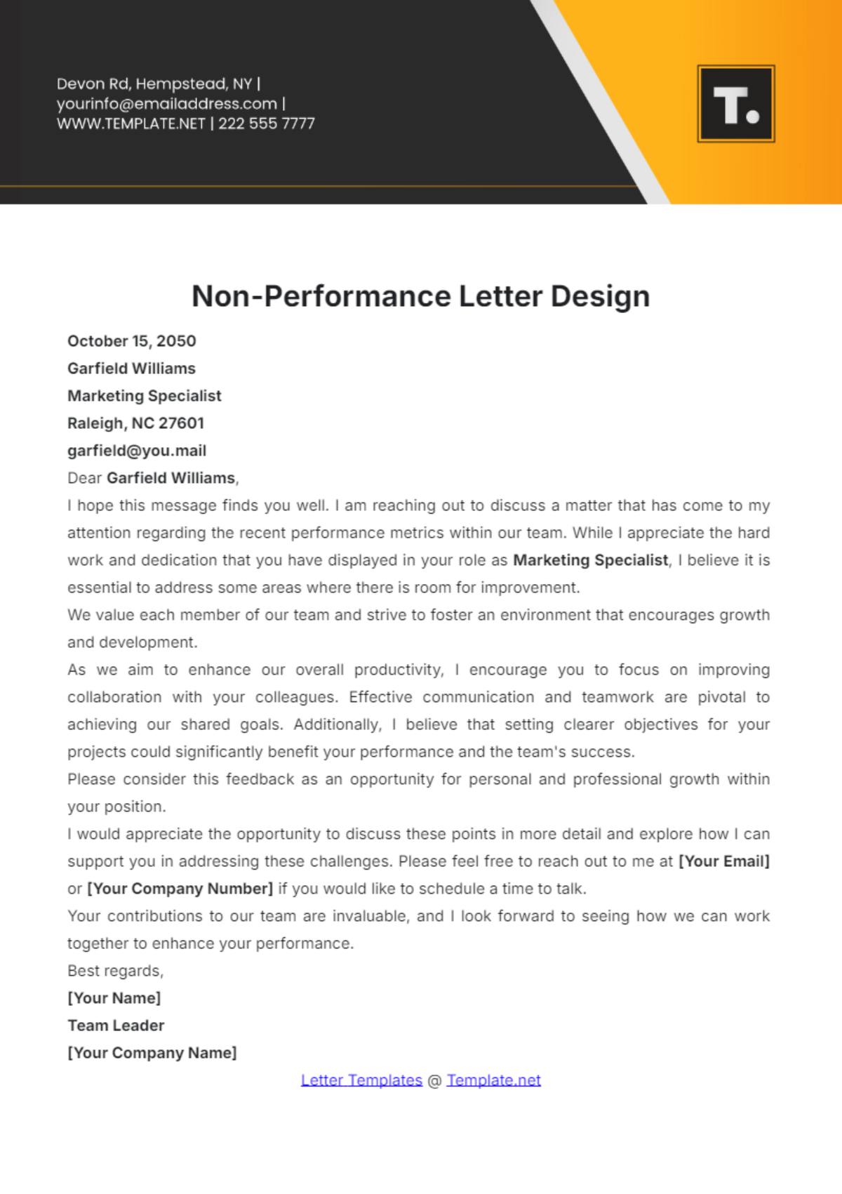 Non-Performance Letter Design Template - Edit Online & Download