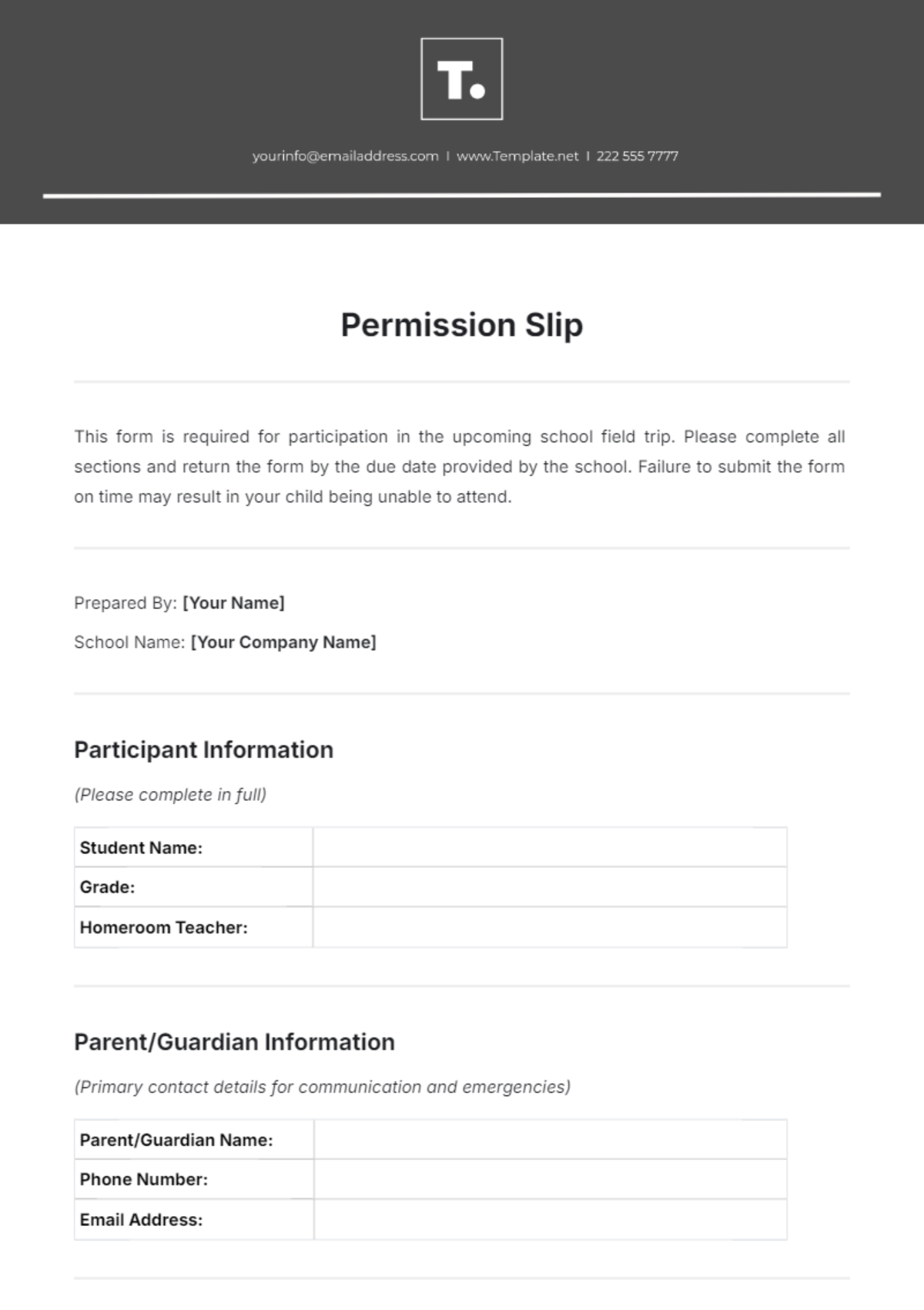 Permission Slip Template - Edit Online & Download