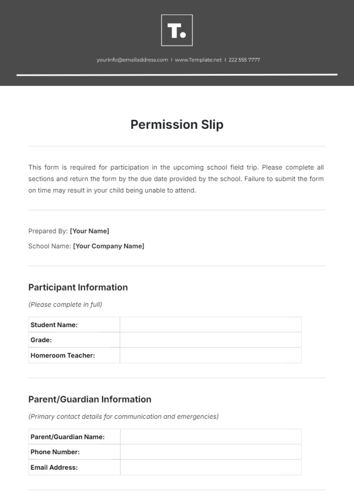 Free Permission Slip Templates To Edit Online