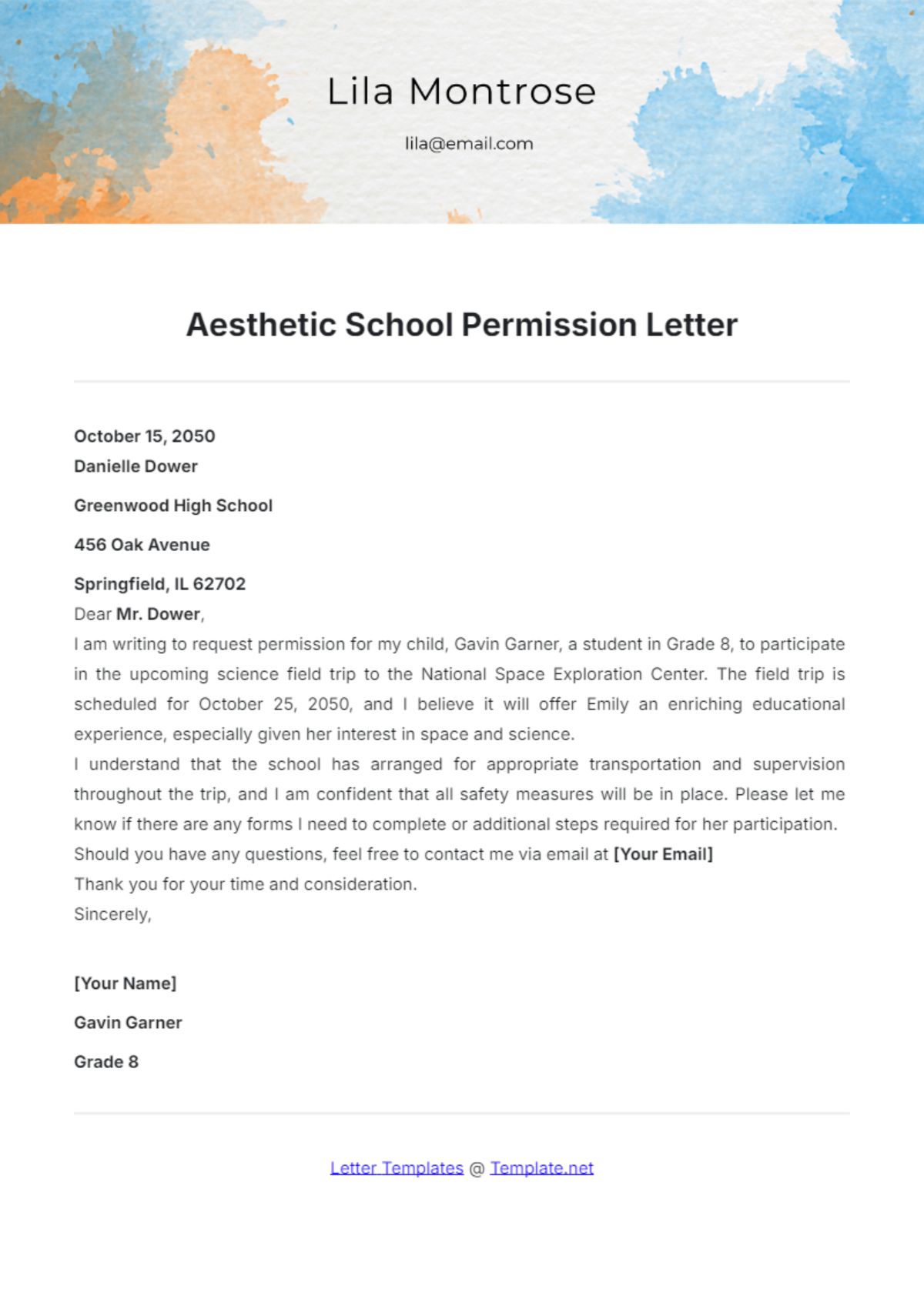 Aesthetic School Permission Letter Template - Edit Online & Download