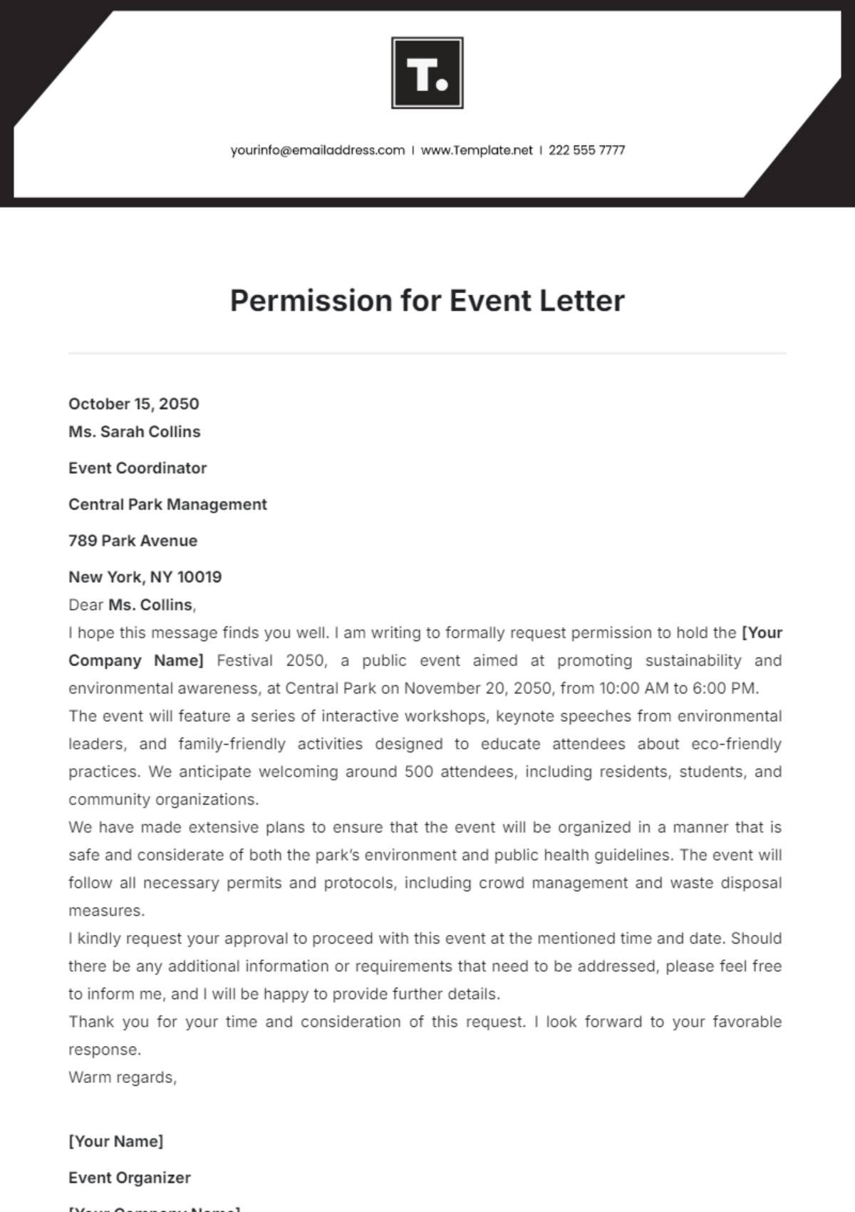 Permission for Event Letter Template - Edit Online & Download