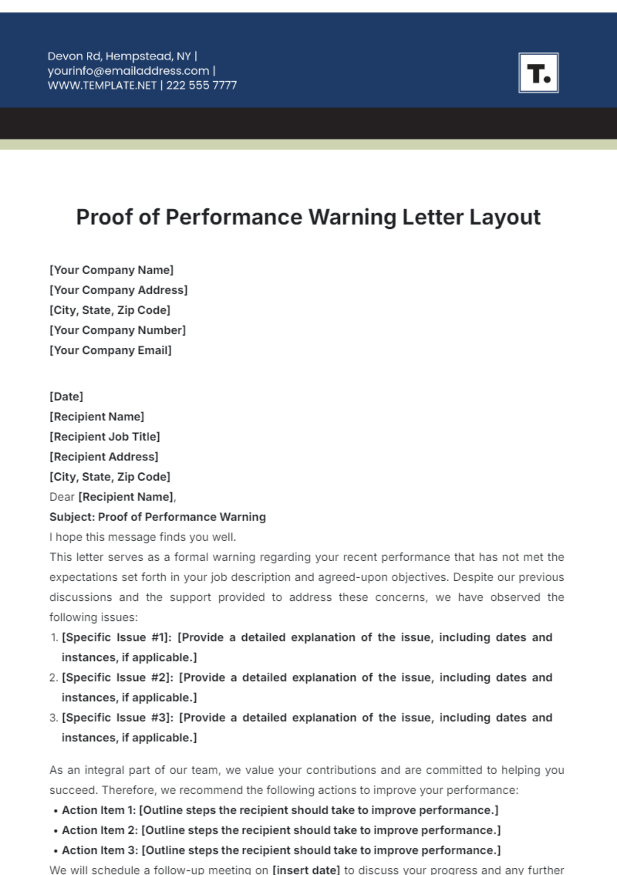 Proof of Performance Warning Letter Layout Template - Edit Online & Download