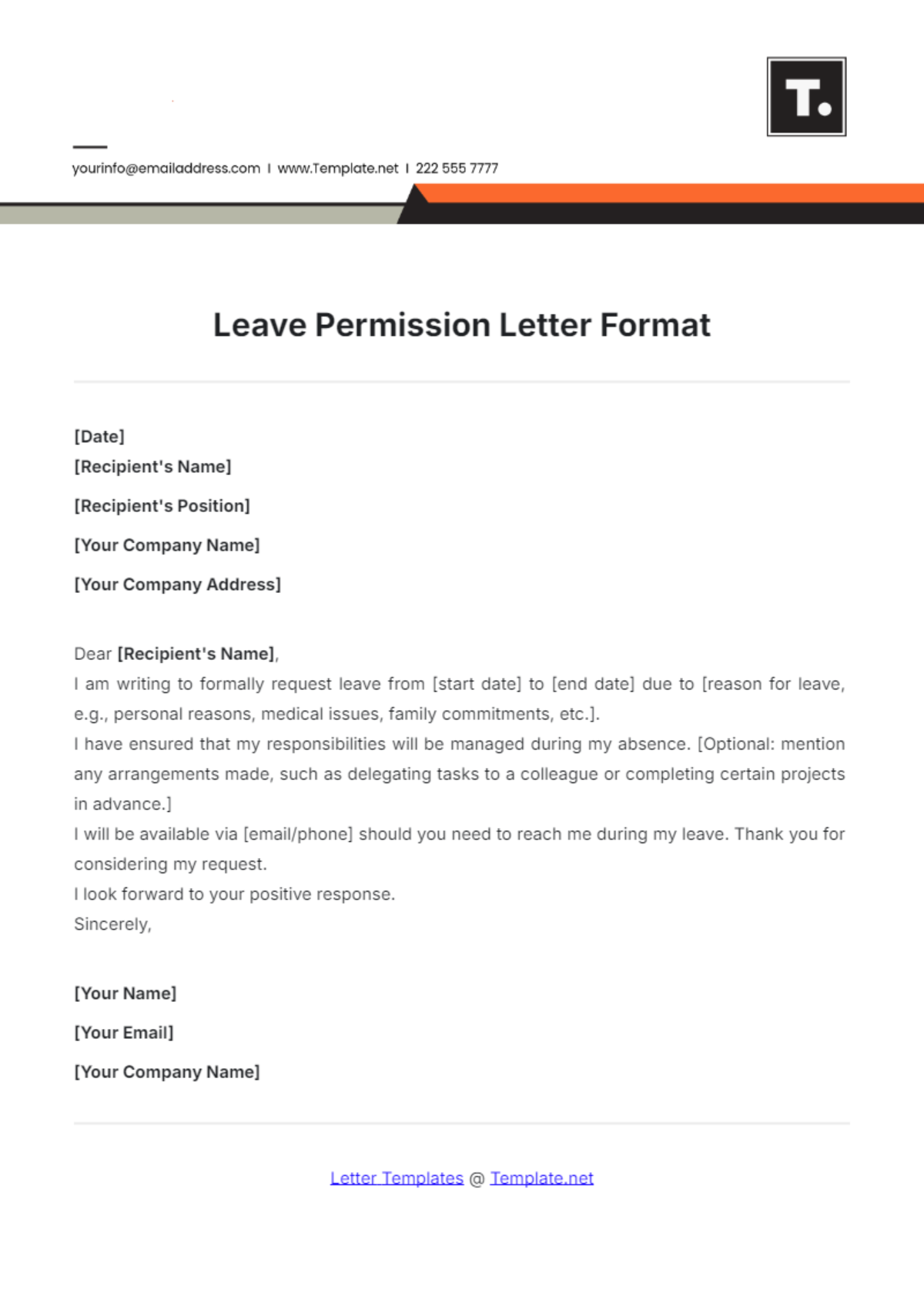 Leave Permission Letter Format Template - Edit Online & Download