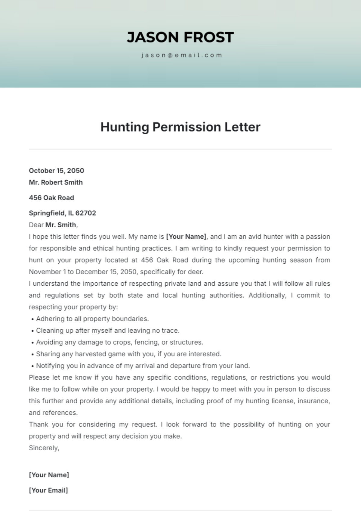 Hunting Permission Letter Template - Edit Online & Download