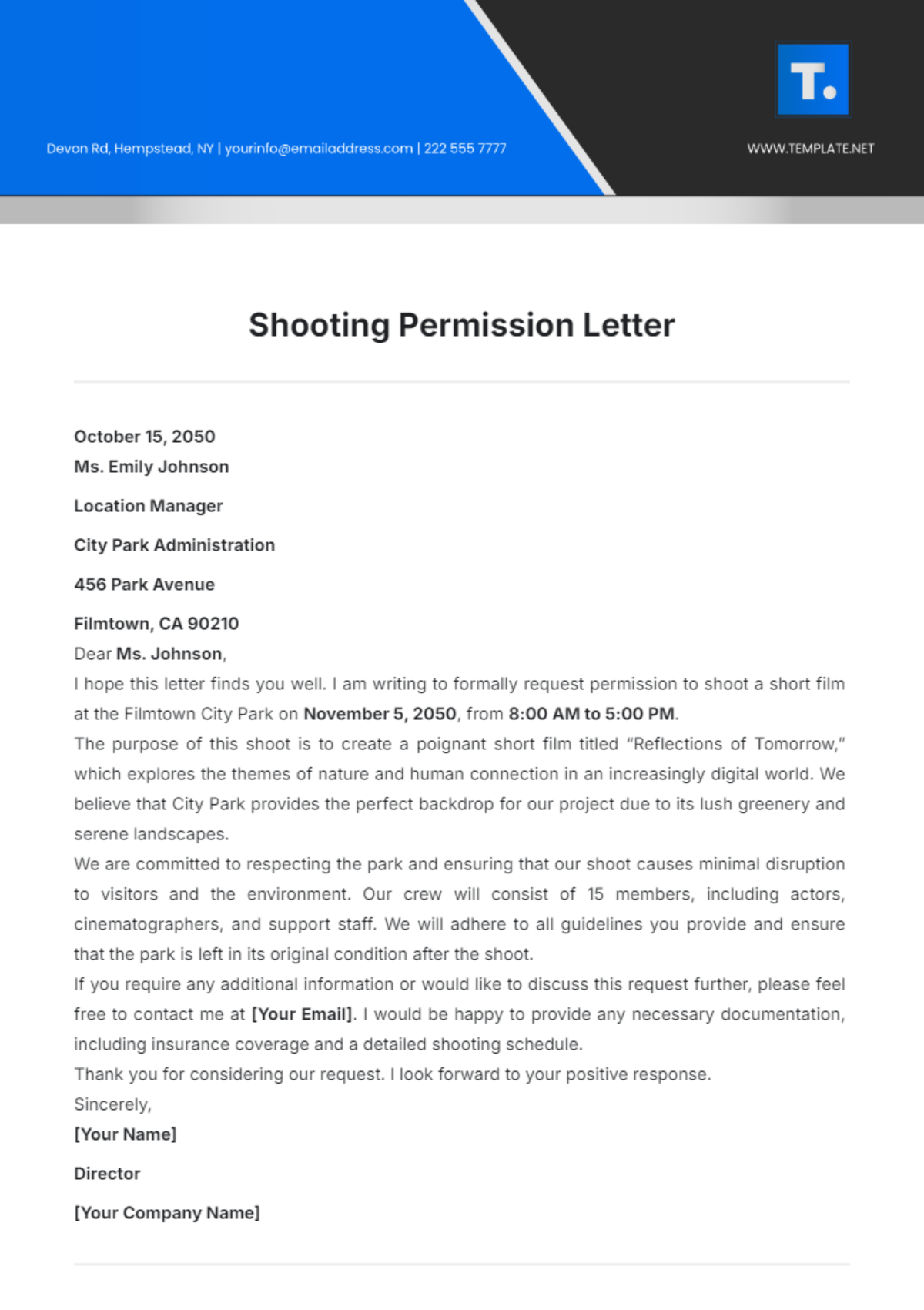 Shooting Permission Letter Template - Edit Online & Download