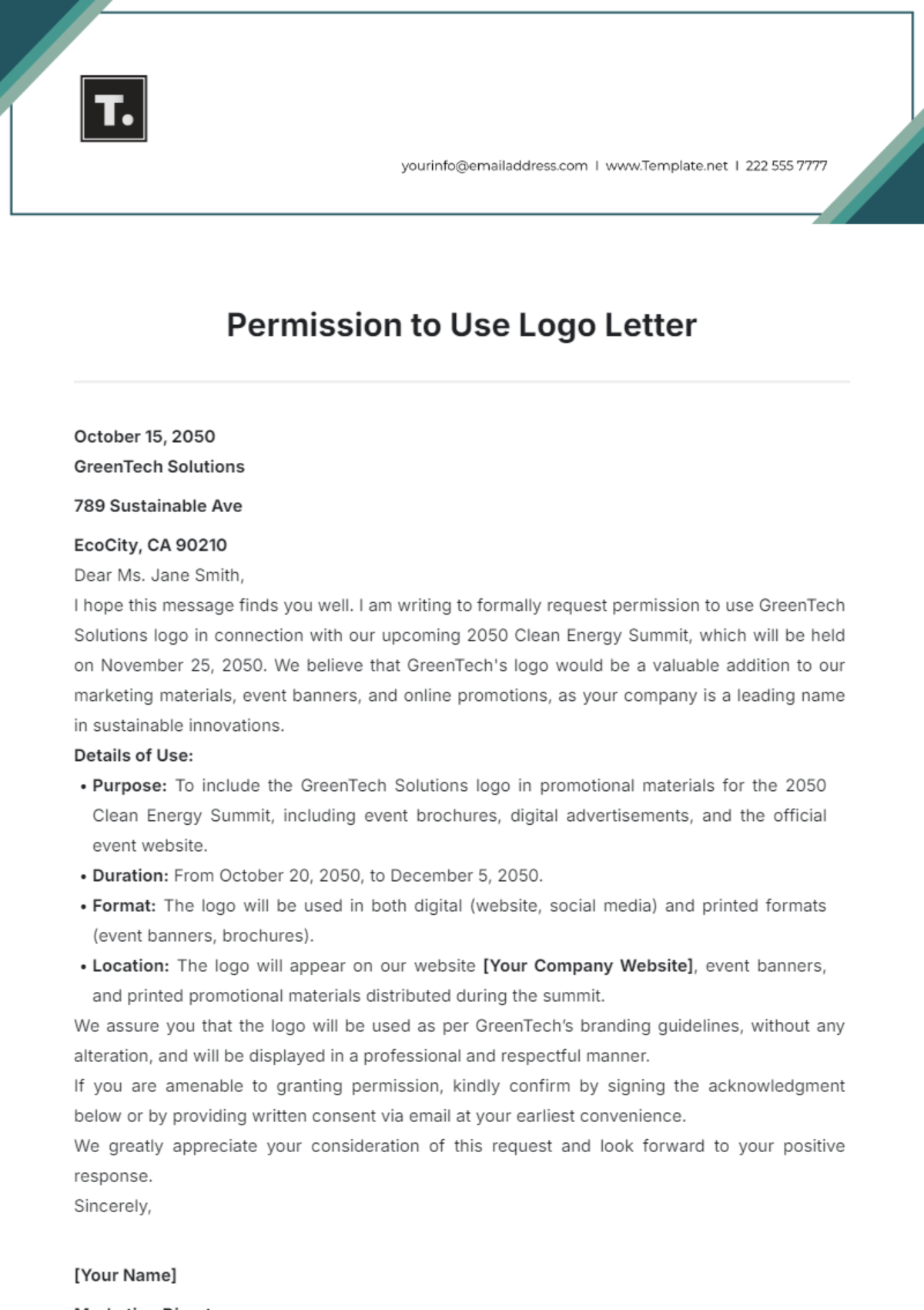 Permission to Use Logo Letter Template - Edit Online & Download