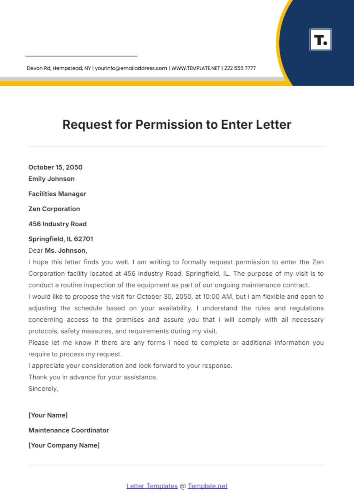 Request for Permission to Enter Letter Template - Edit Online & Download