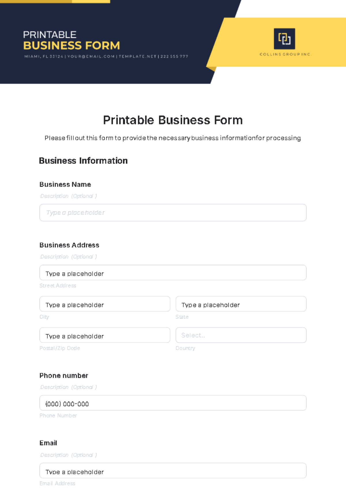 Printable Business Form Template - Edit Online & Download