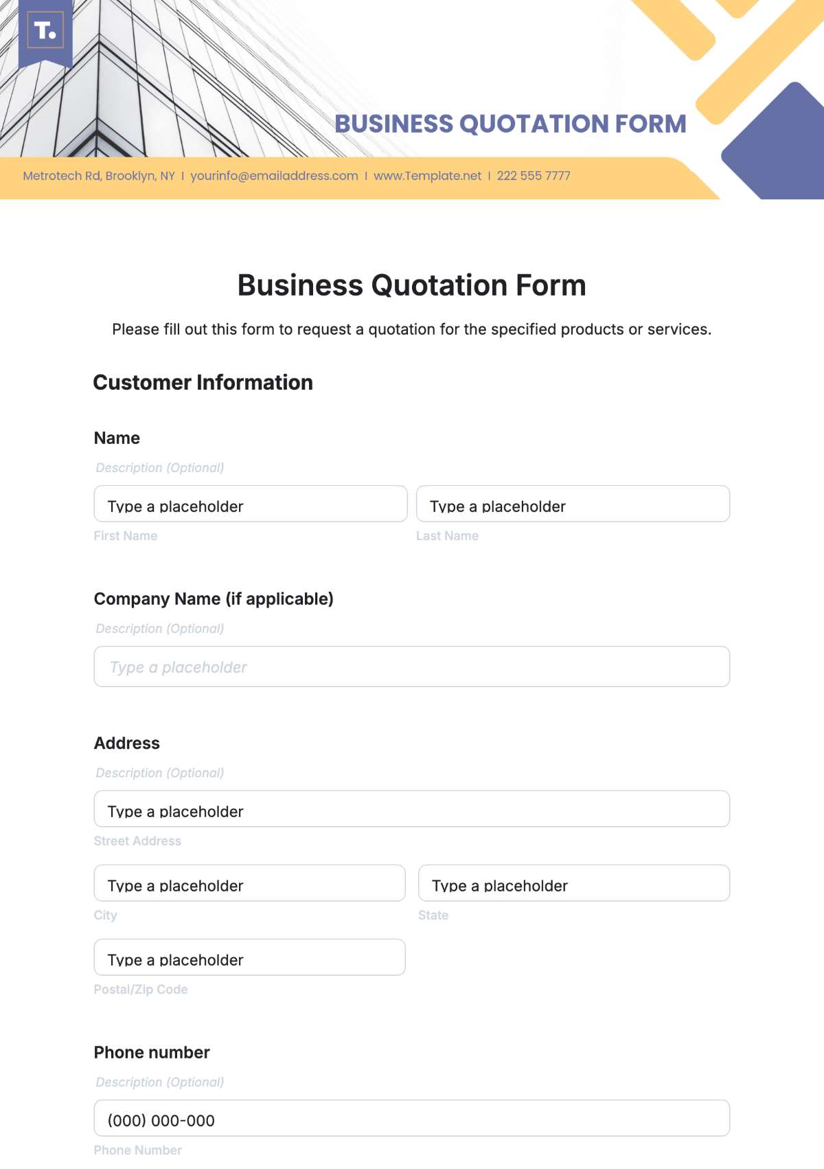 Business Quotation Form Template - Edit Online & Download