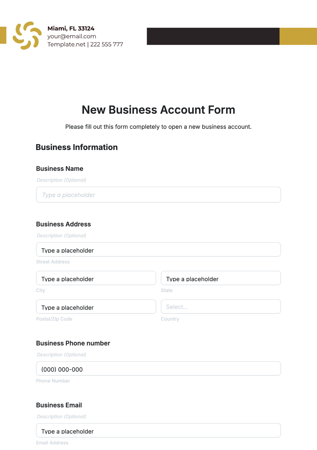 New Business Account Form Template - Edit Online & Download