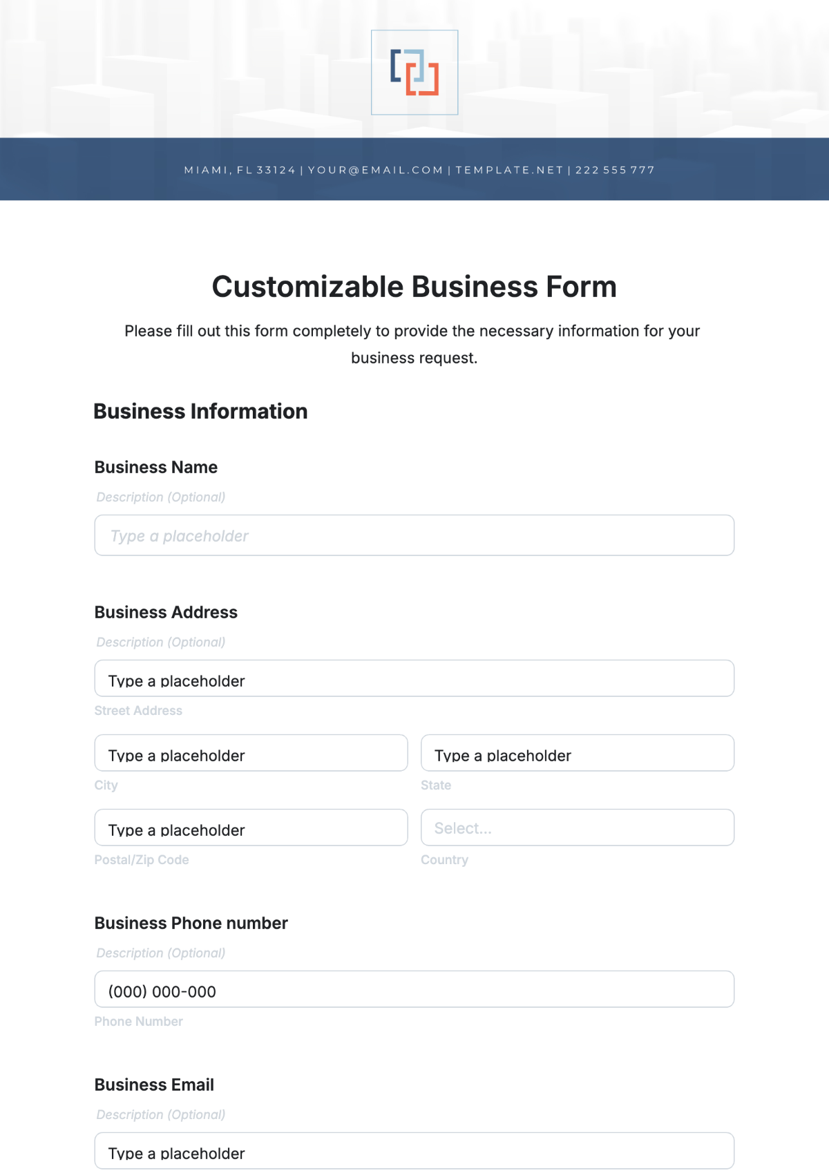 Customizable Business Form Template - Edit Online & Download