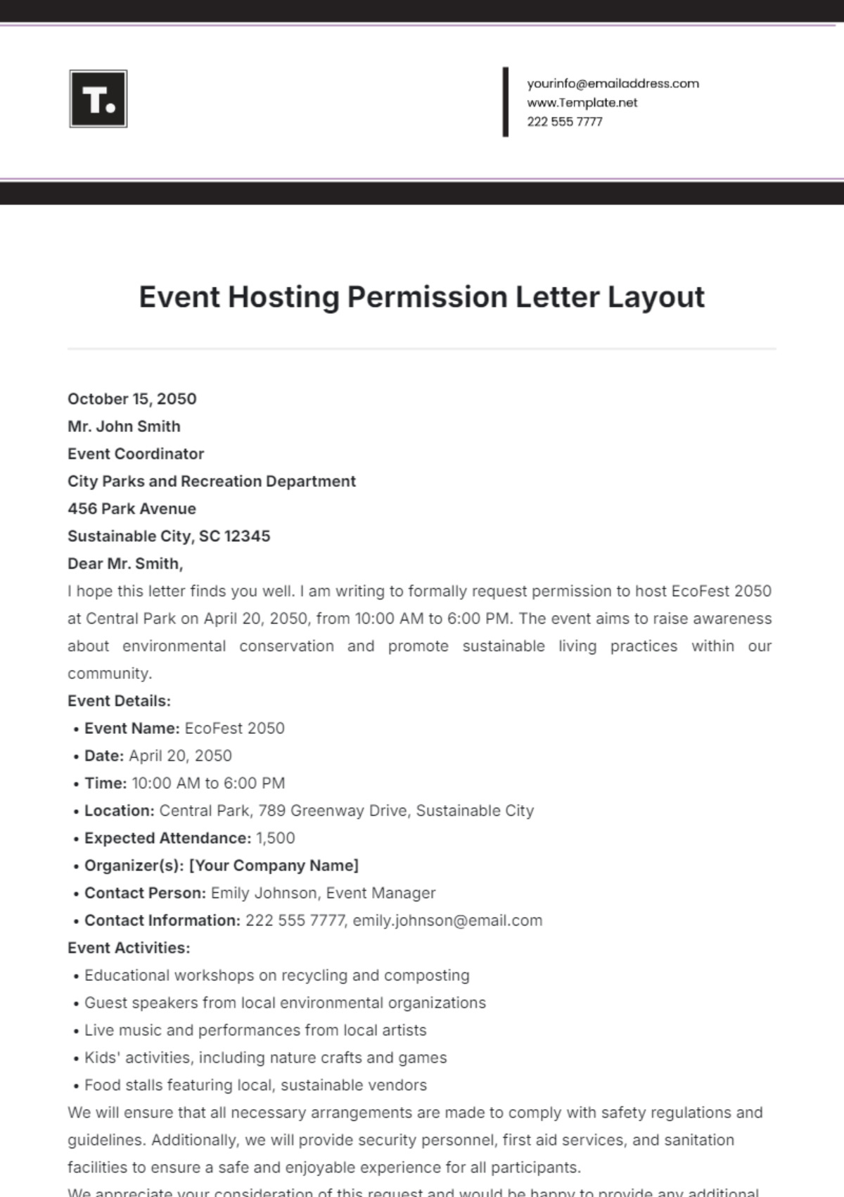 Event Hosting Permission Letter Layout Template - Edit Online & Download