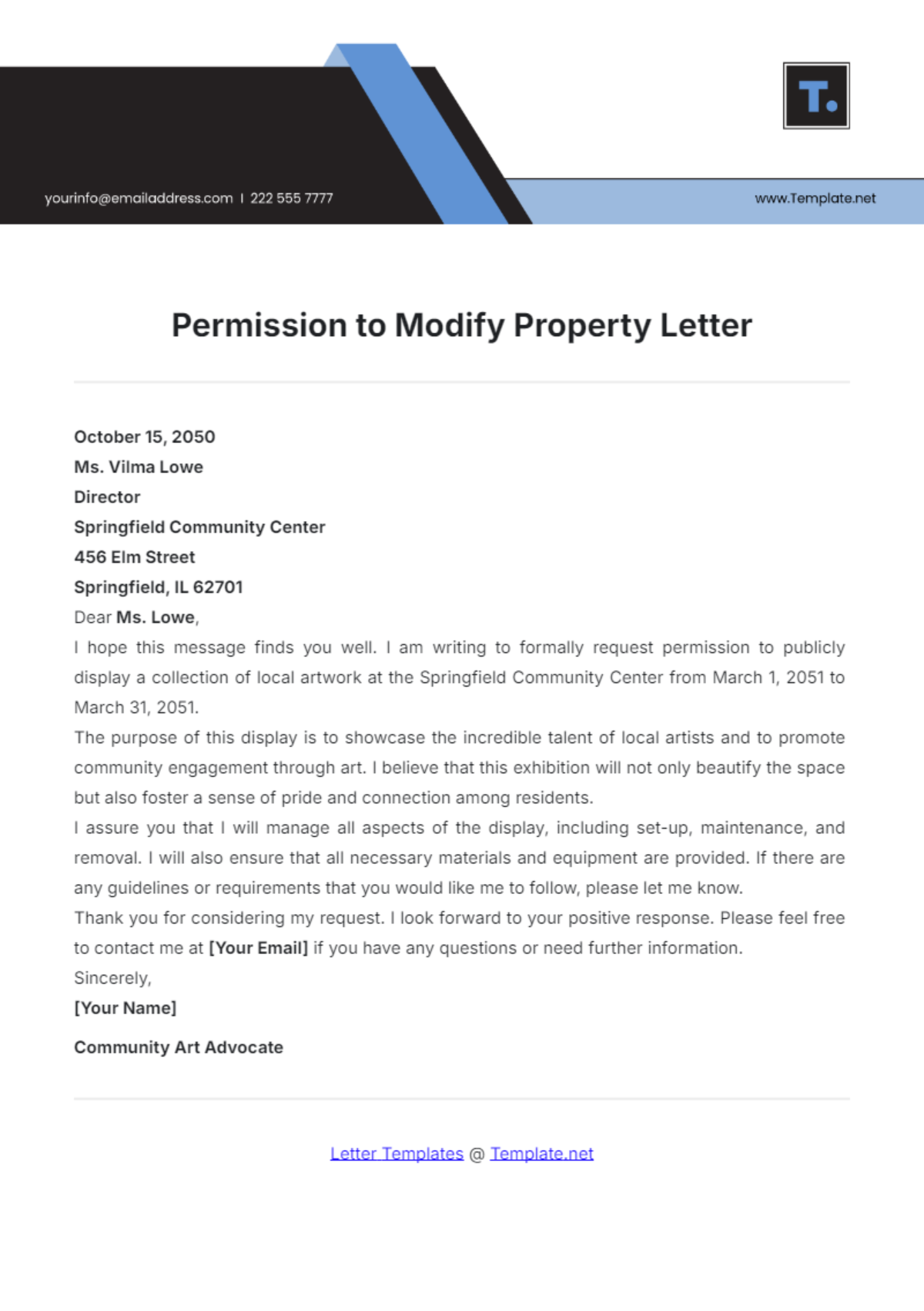 Permission to Modify Property Letter Template - Edit Online & Download