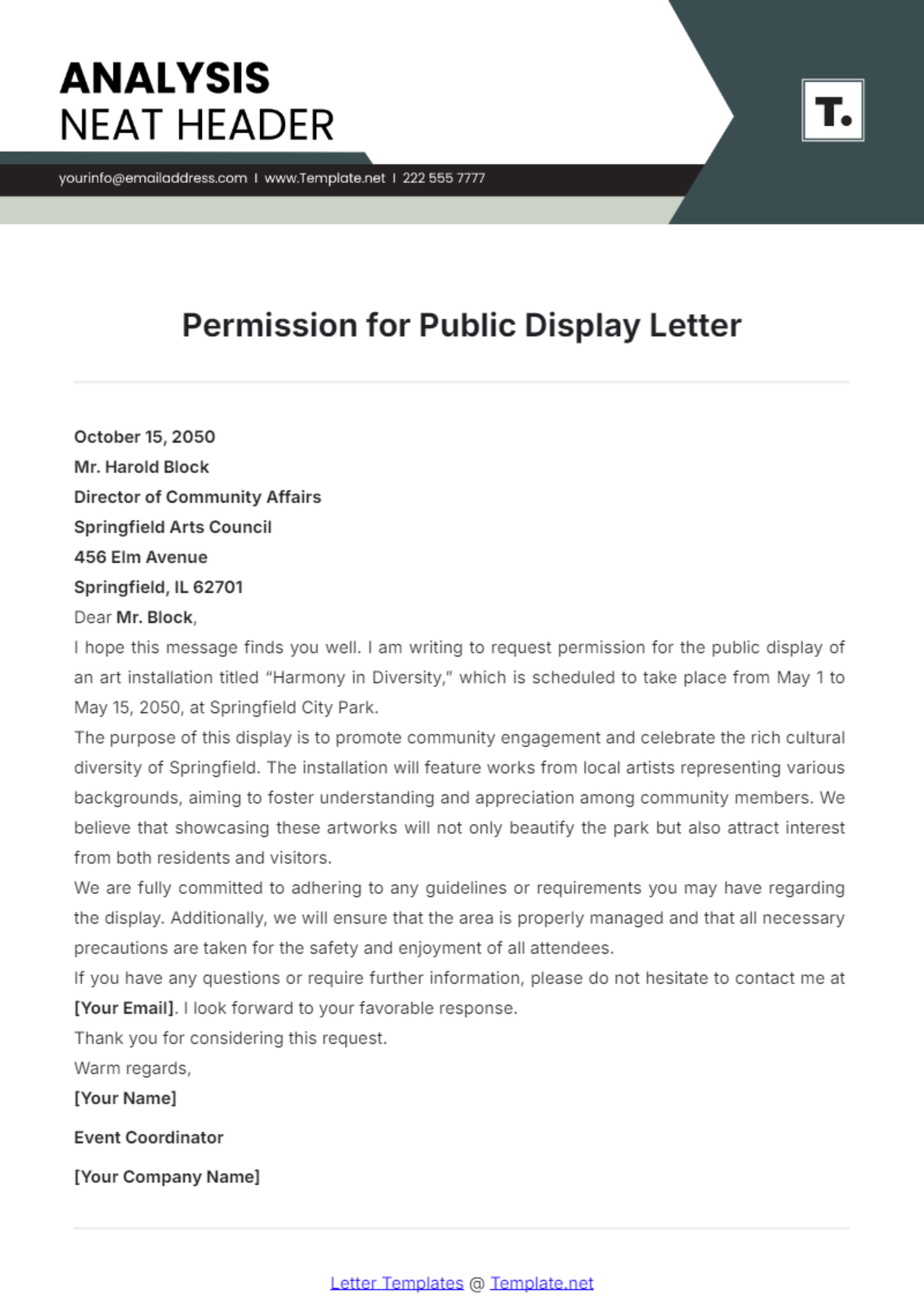 Permission for Public Display Letter Template - Edit Online & Download