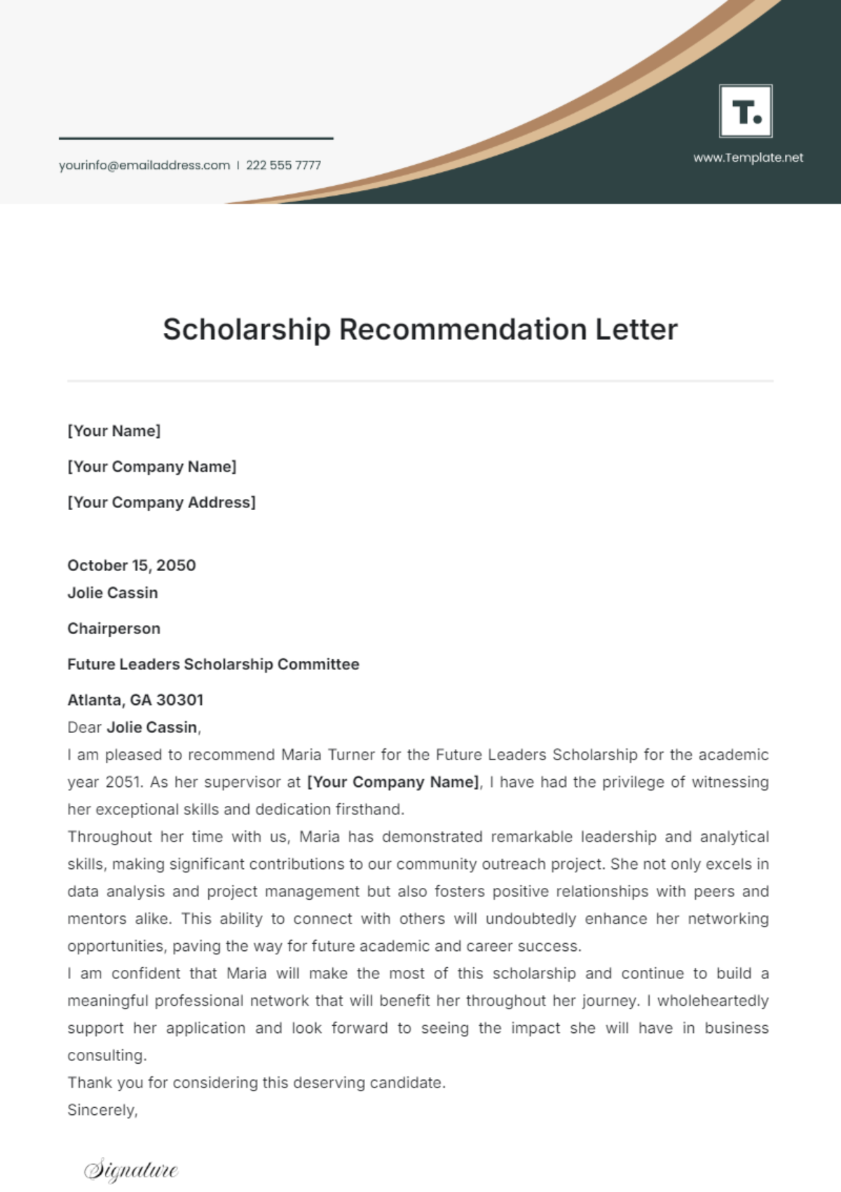 Scholarship Recommendation Letter Template - Edit Online & Download