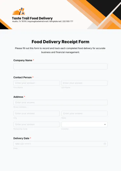 Free Food Delivery Receipt Form Template to Edit Online