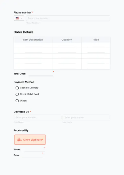 Free Food Delivery Receipt Form Template to Edit Online