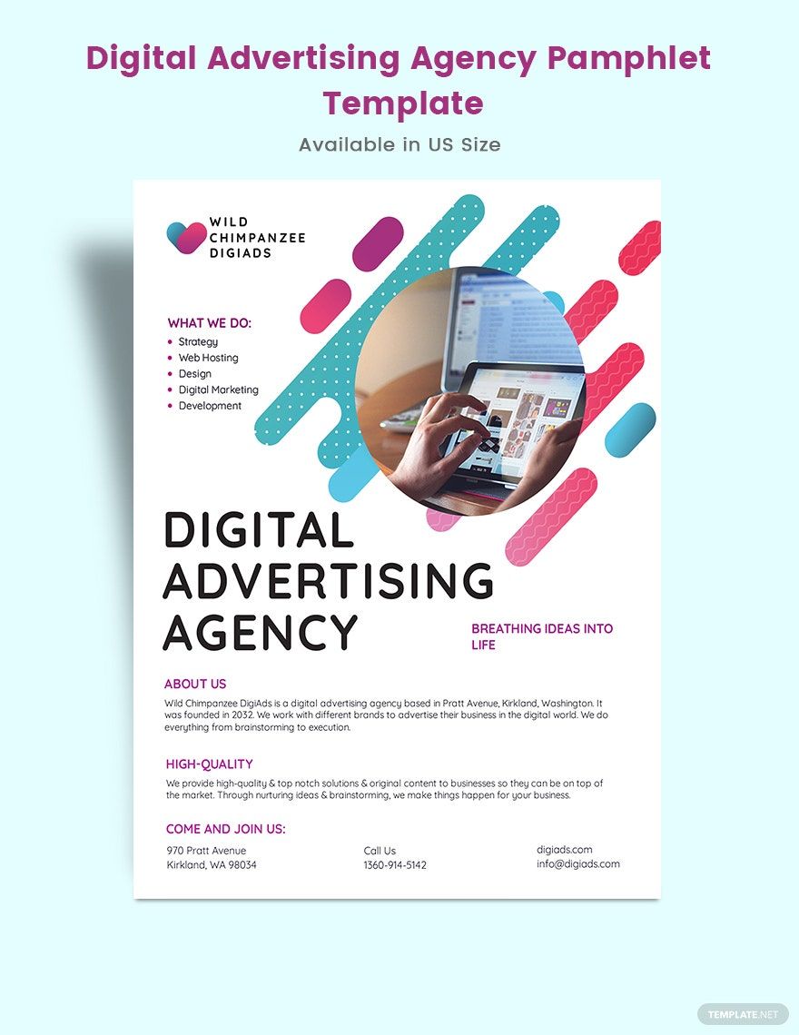 Digital Advertising Agency Pamphlet Template in Word, Google Docs, Illustrator, PSD, Apple Pages, Publisher, InDesign