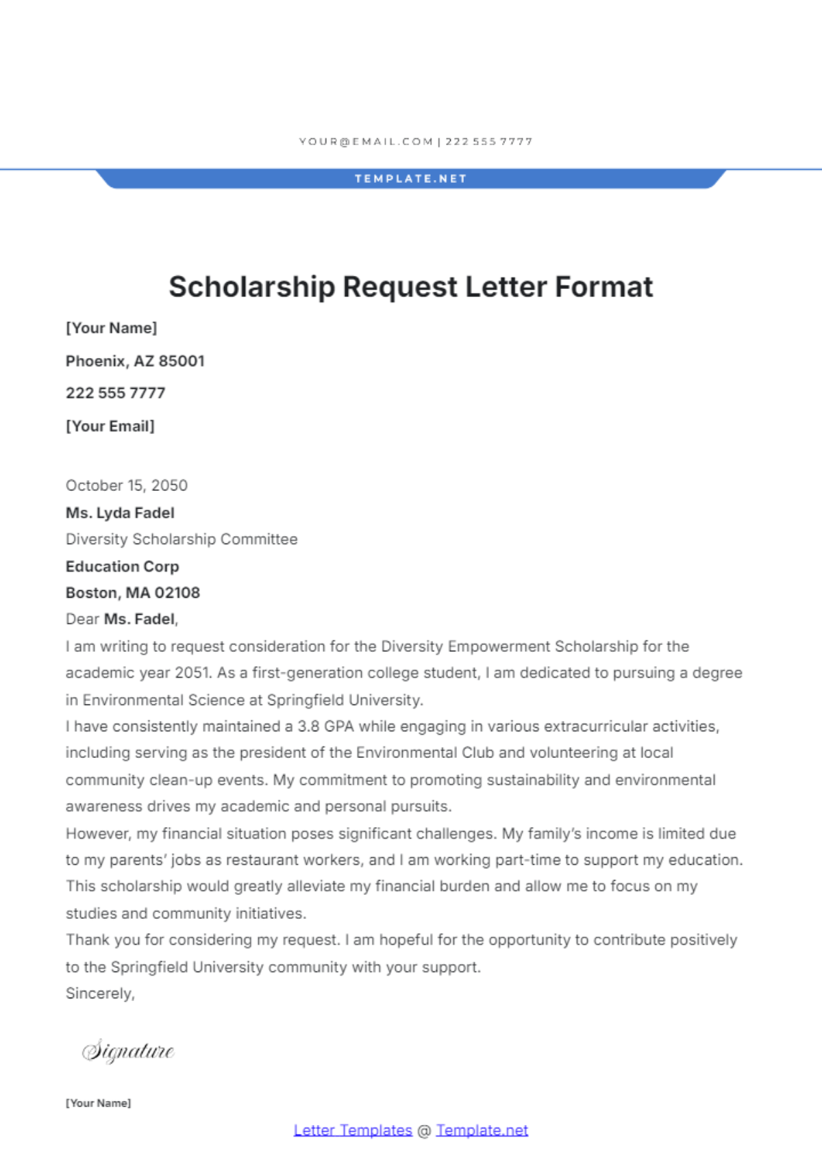 Scholarship Request Letter Format Template - Edit Online & Download