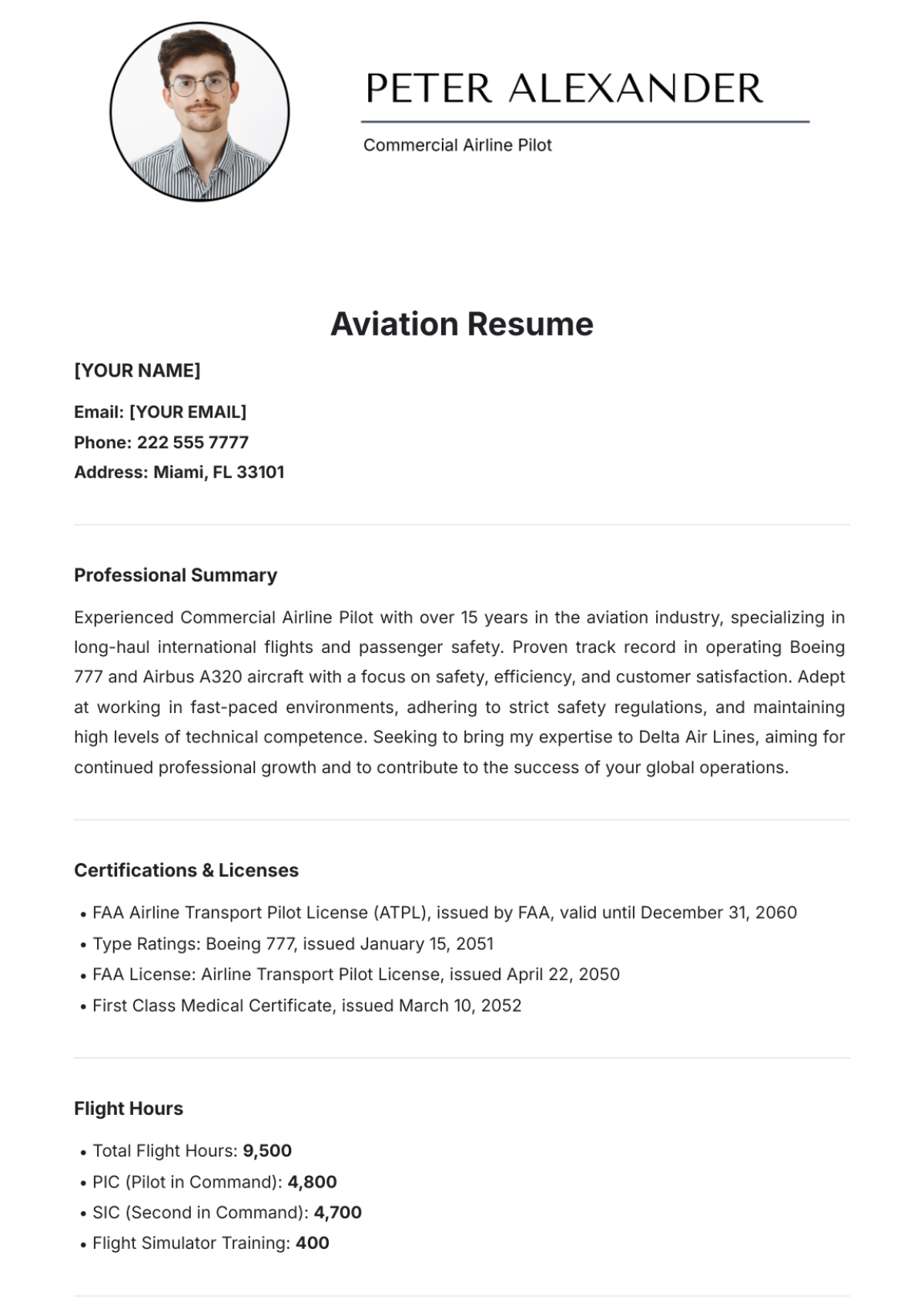 Aviation Resume Template - Edit Online & Download