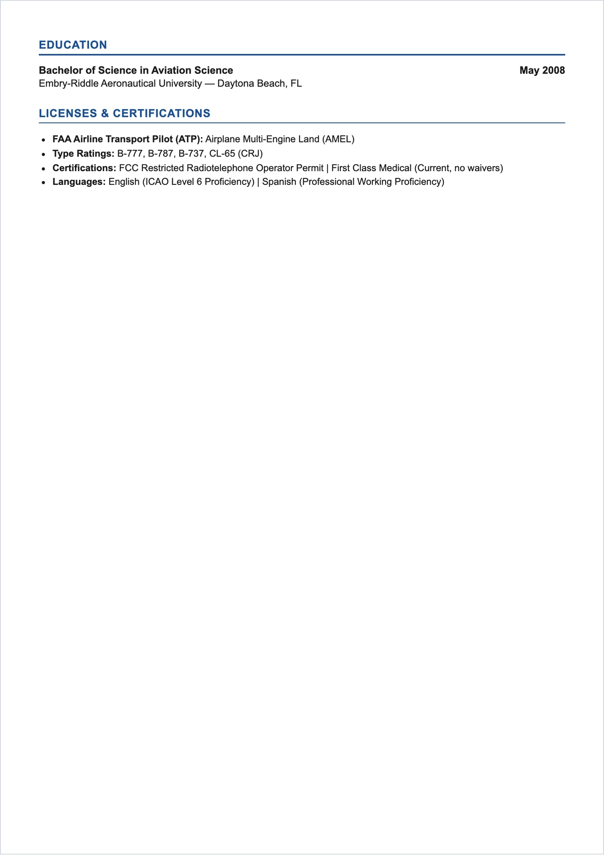 Free Aviation ATS Resume Template, AI Resume Builder