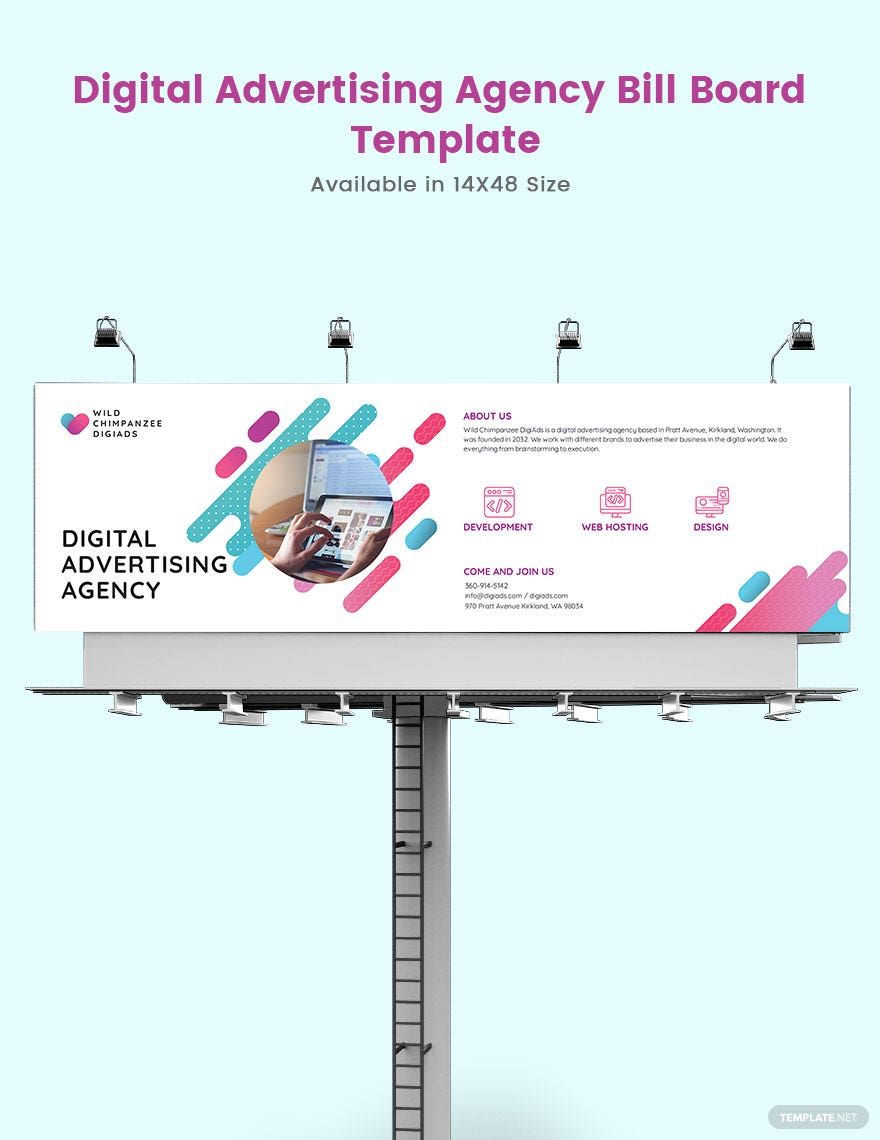 Digital Advertising Agency Billboard Template in Illustrator, PSD, Apple Pages, InDesign