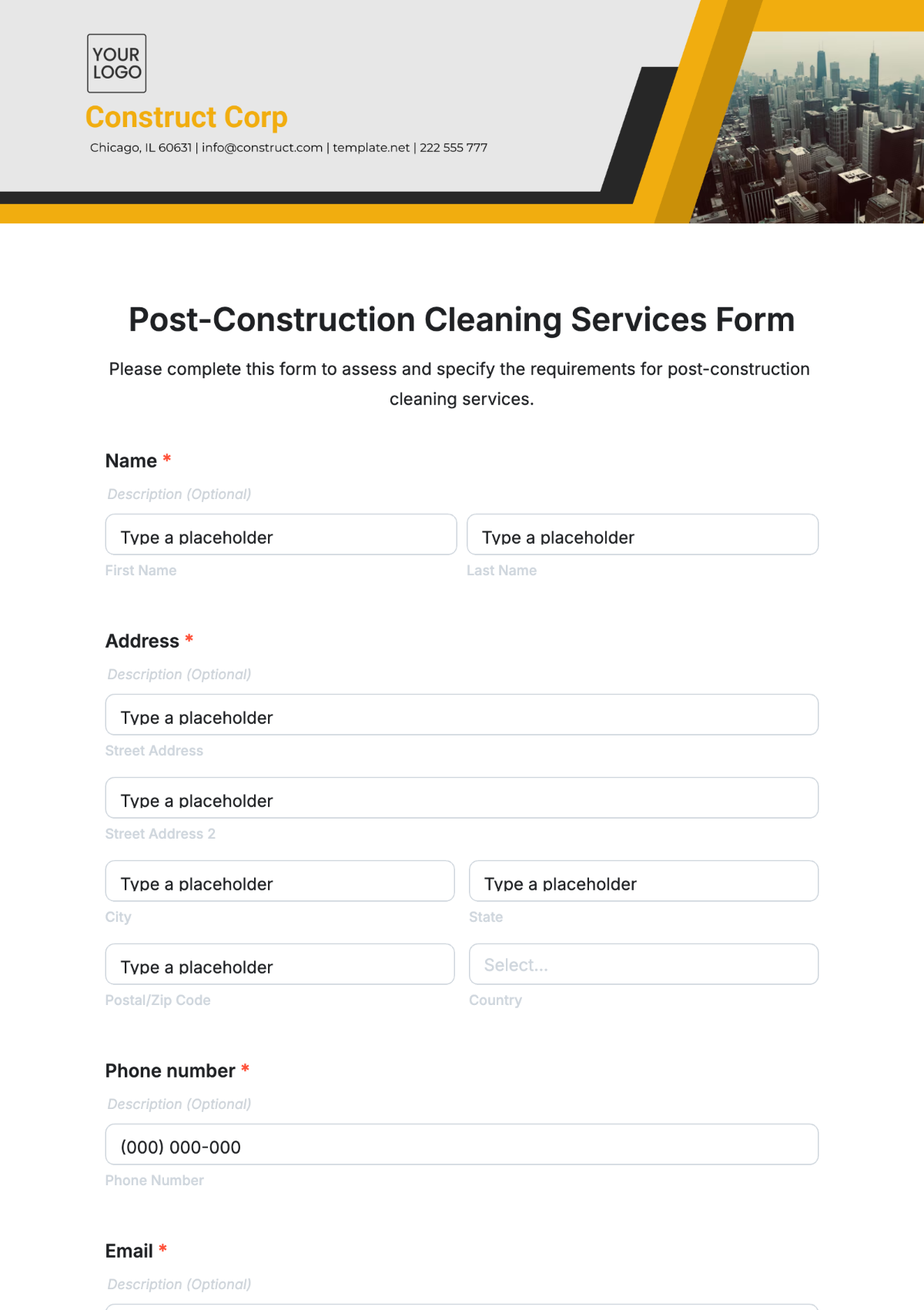 Post-Construction Cleaning Services Form Template - Edit Online & Download