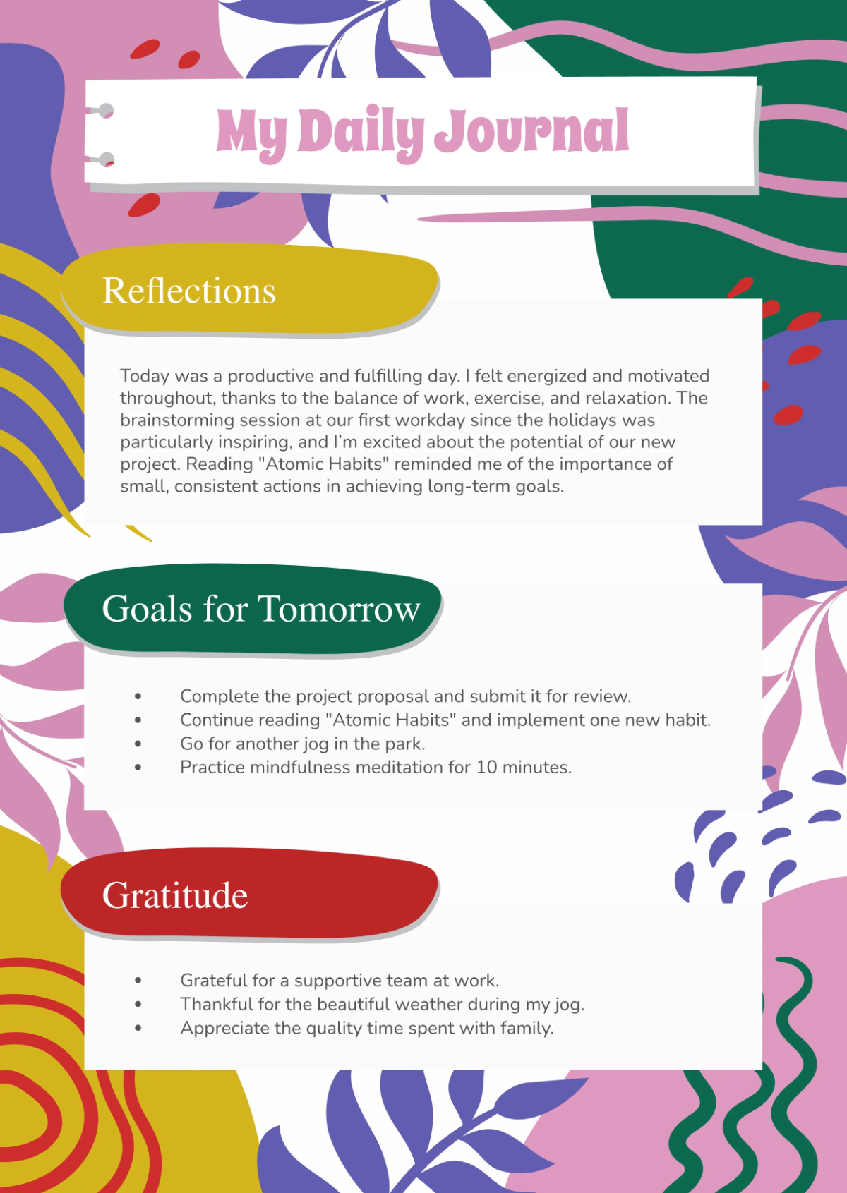 Free Colorful Journal Template to Edit Online
