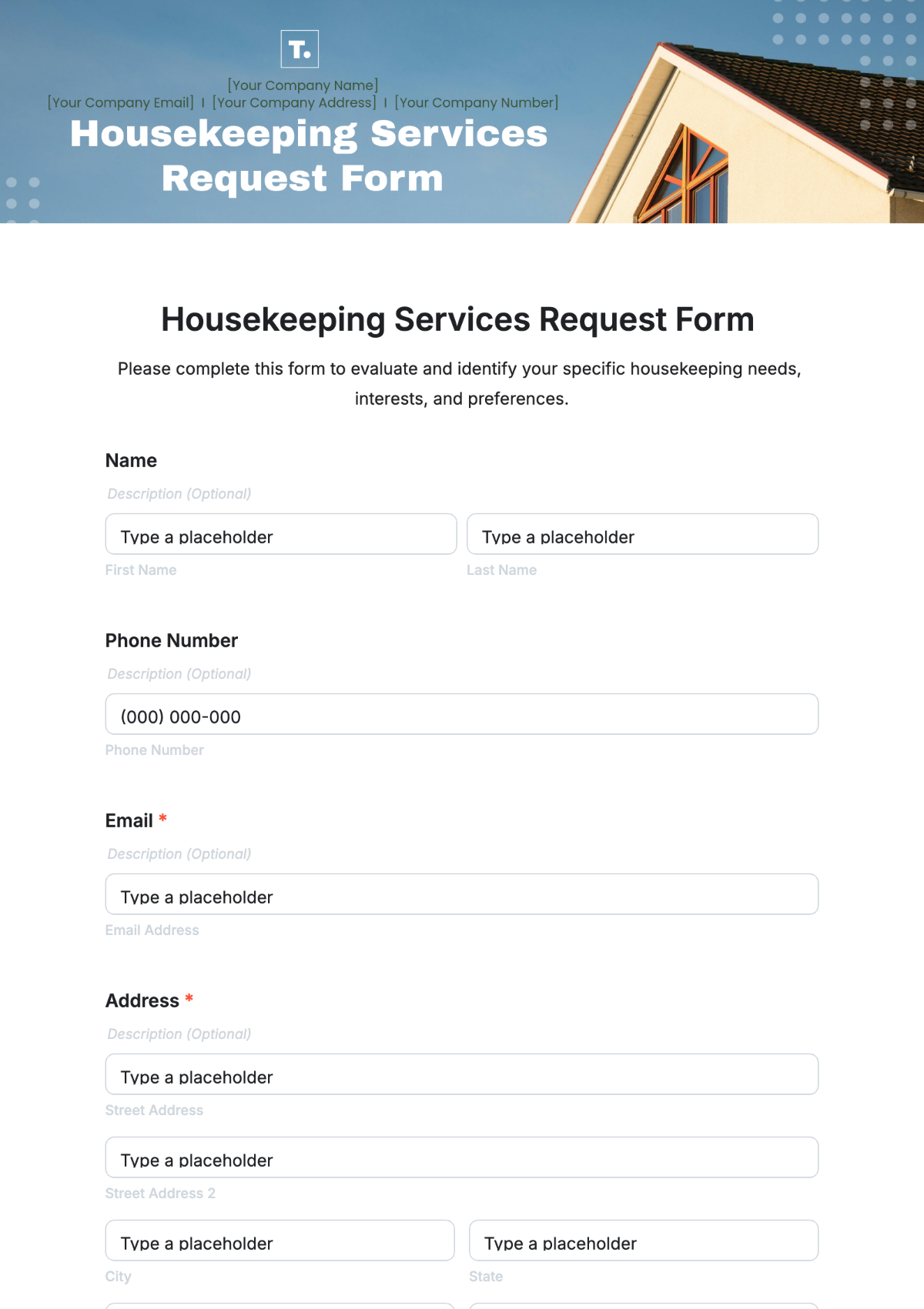 Housekeeping Services Request Form Template - Edit Online & Download